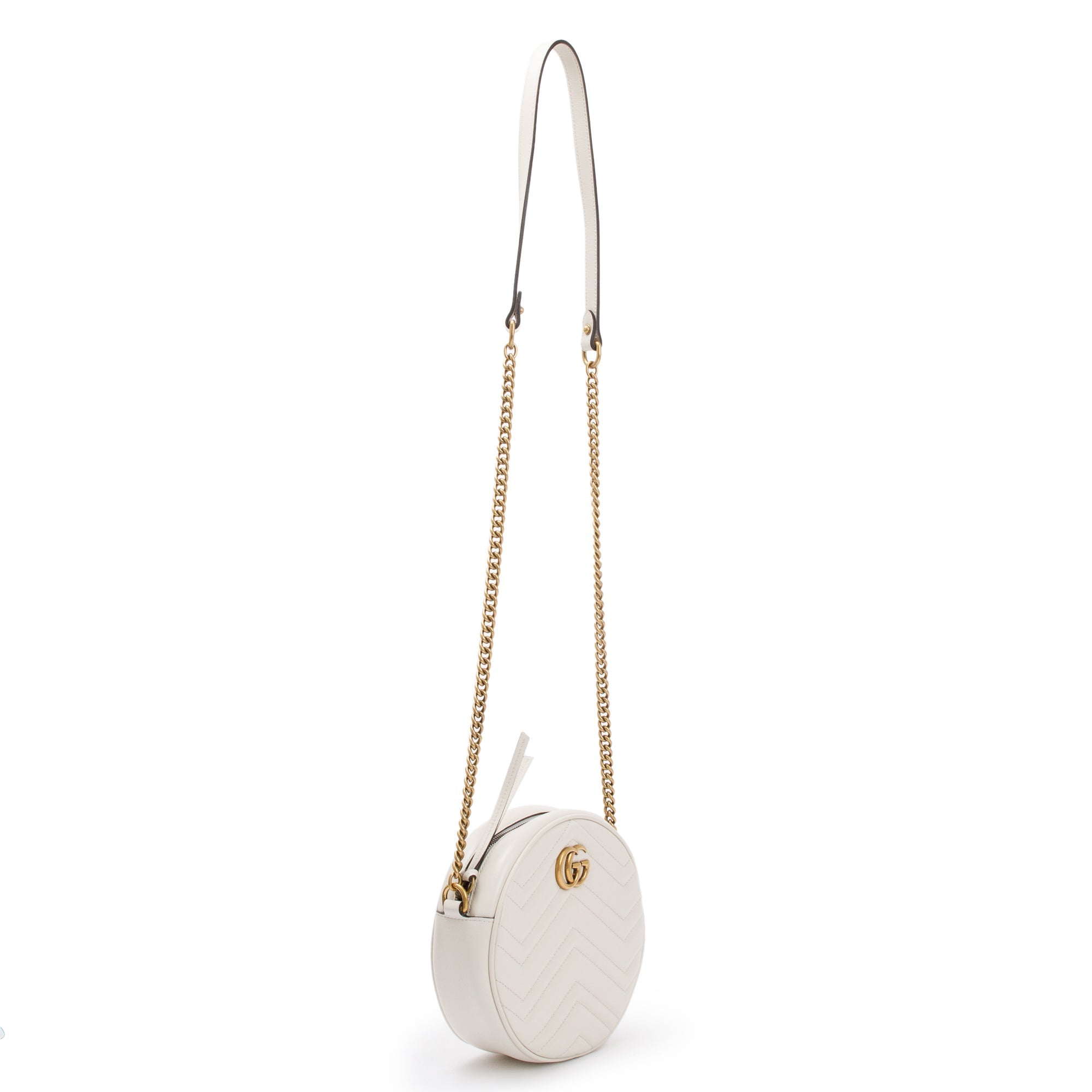 Gucci White GG Marmont Matelasse Leather Mini Round Shoulder Bag