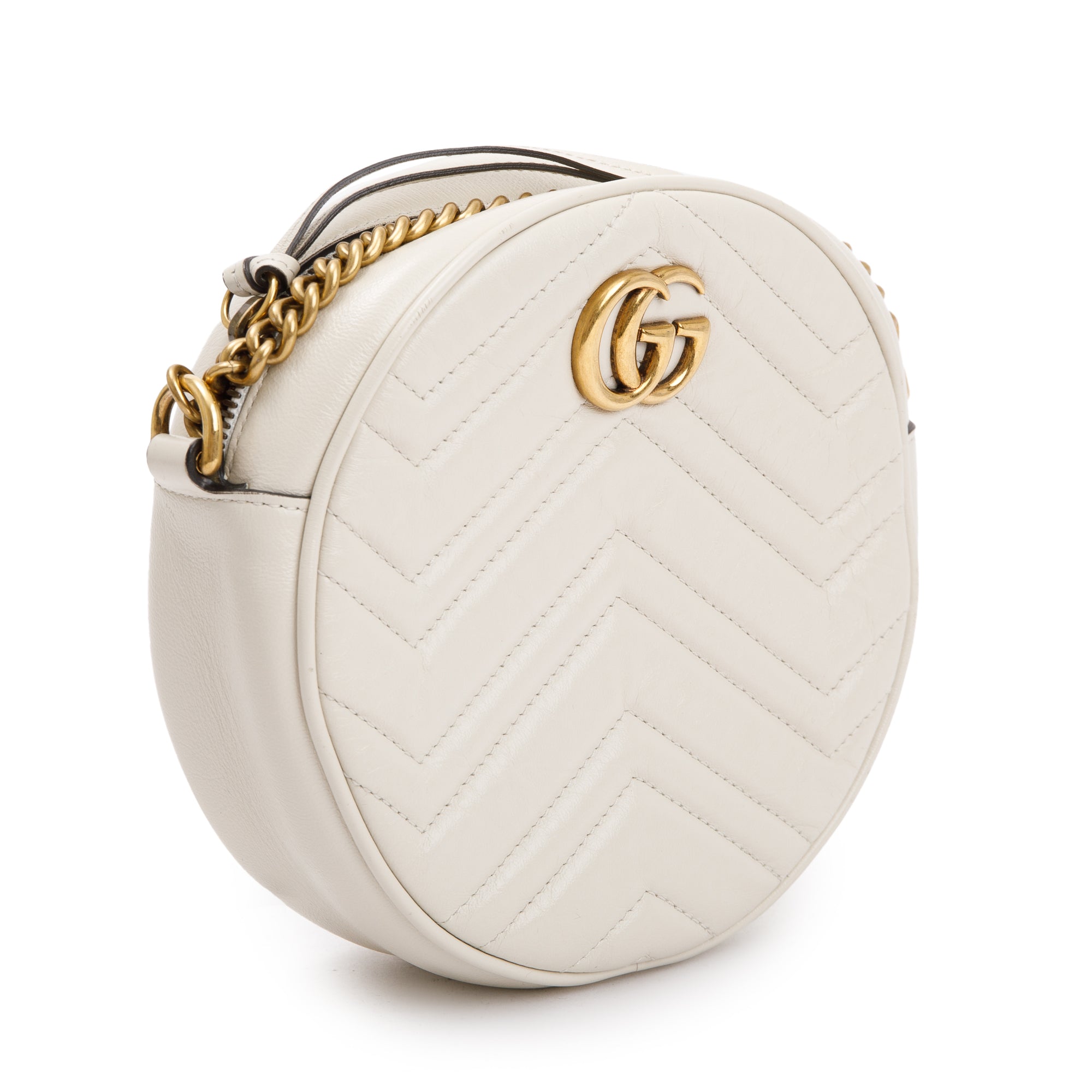 Gucci White GG Marmont Matelasse Leather Mini Round Shoulder Bag