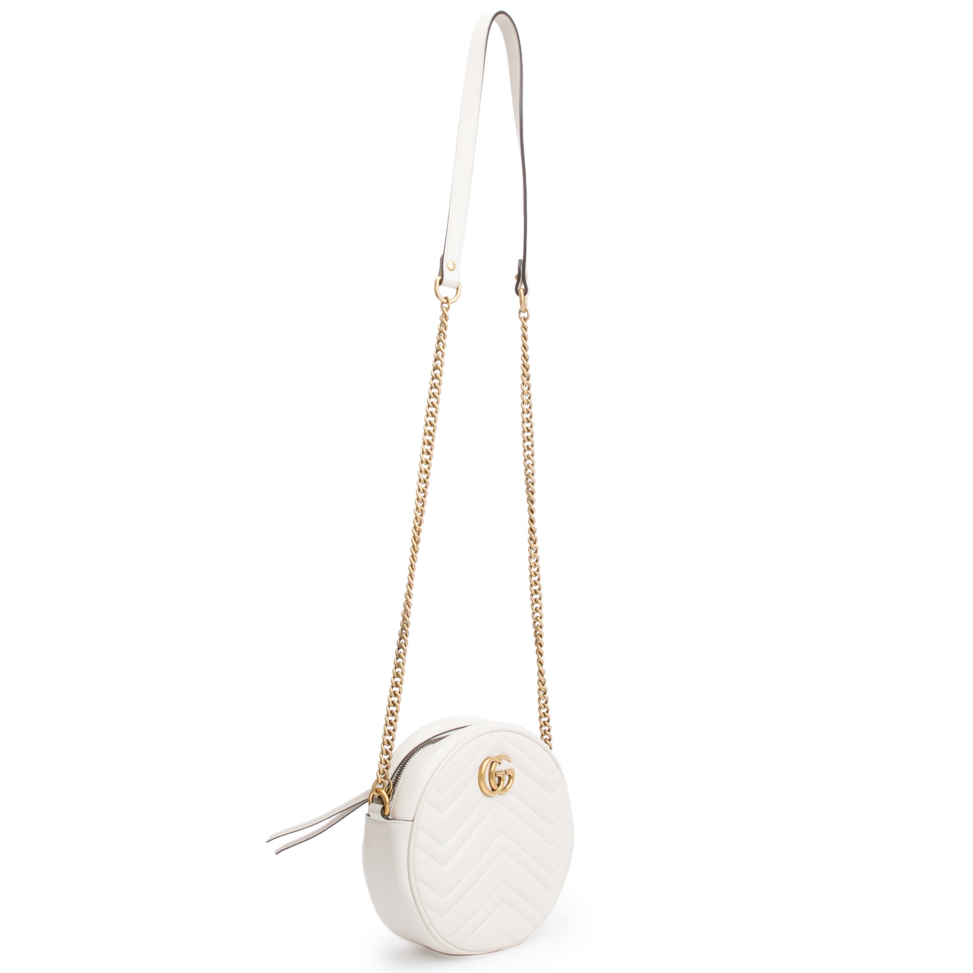 Gucci White GG Marmont Matelasse Leather Mini Round Shoulder Bag