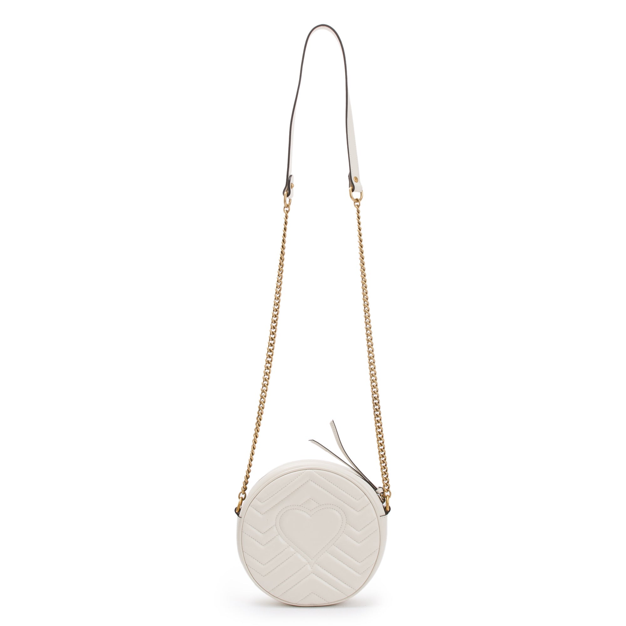 Gucci White GG Marmont Matelasse Leather Mini Round Shoulder Bag