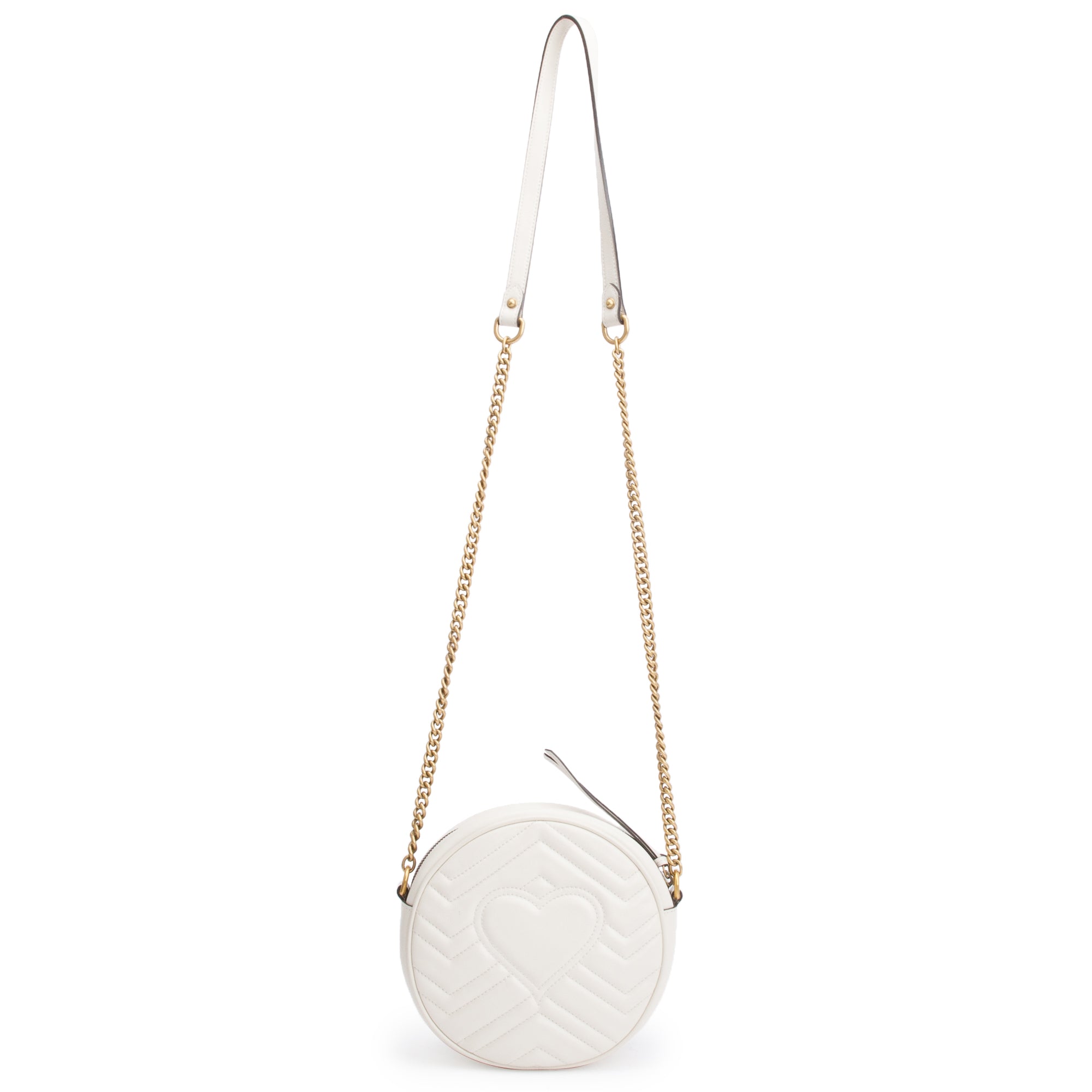 Gucci White GG Marmont Matelasse Leather Mini Round Shoulder Bag