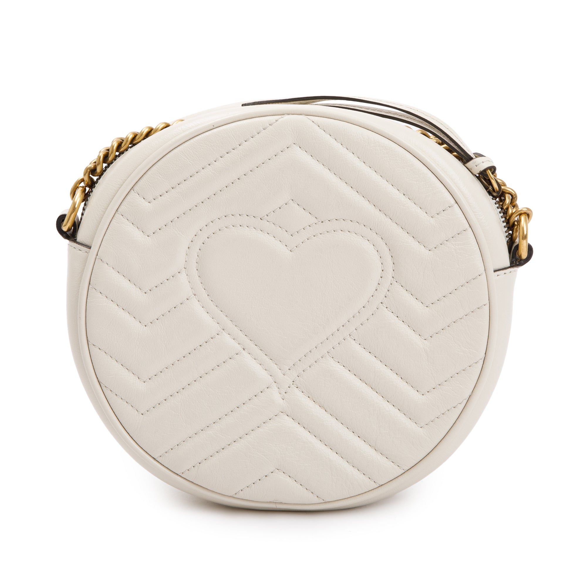 Gucci White GG Marmont Matelasse Leather Mini Round Shoulder Bag