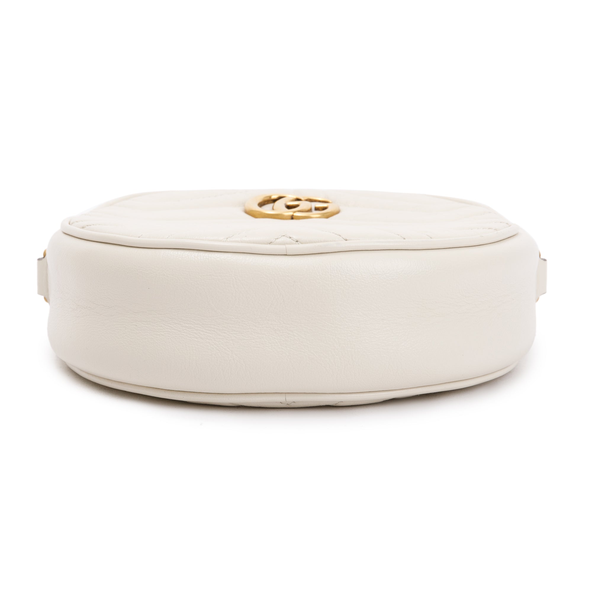 Gucci White GG Marmont Matelasse Leather Mini Round Shoulder Bag