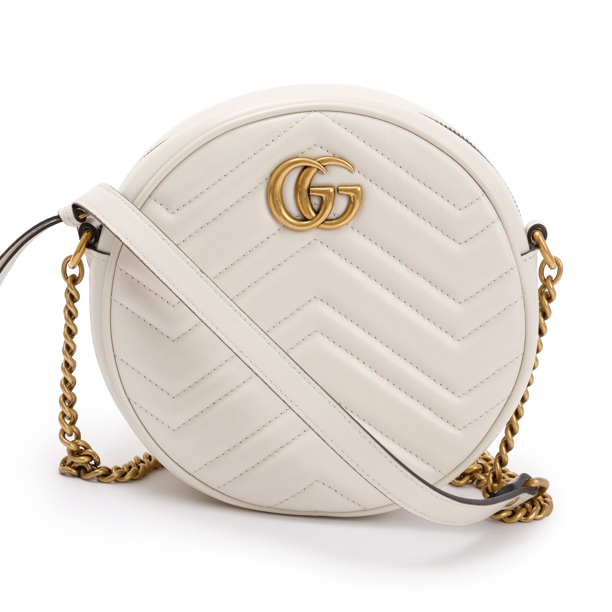 Gucci White GG Marmont Matelasse Leather Mini Round Shoulder Bag