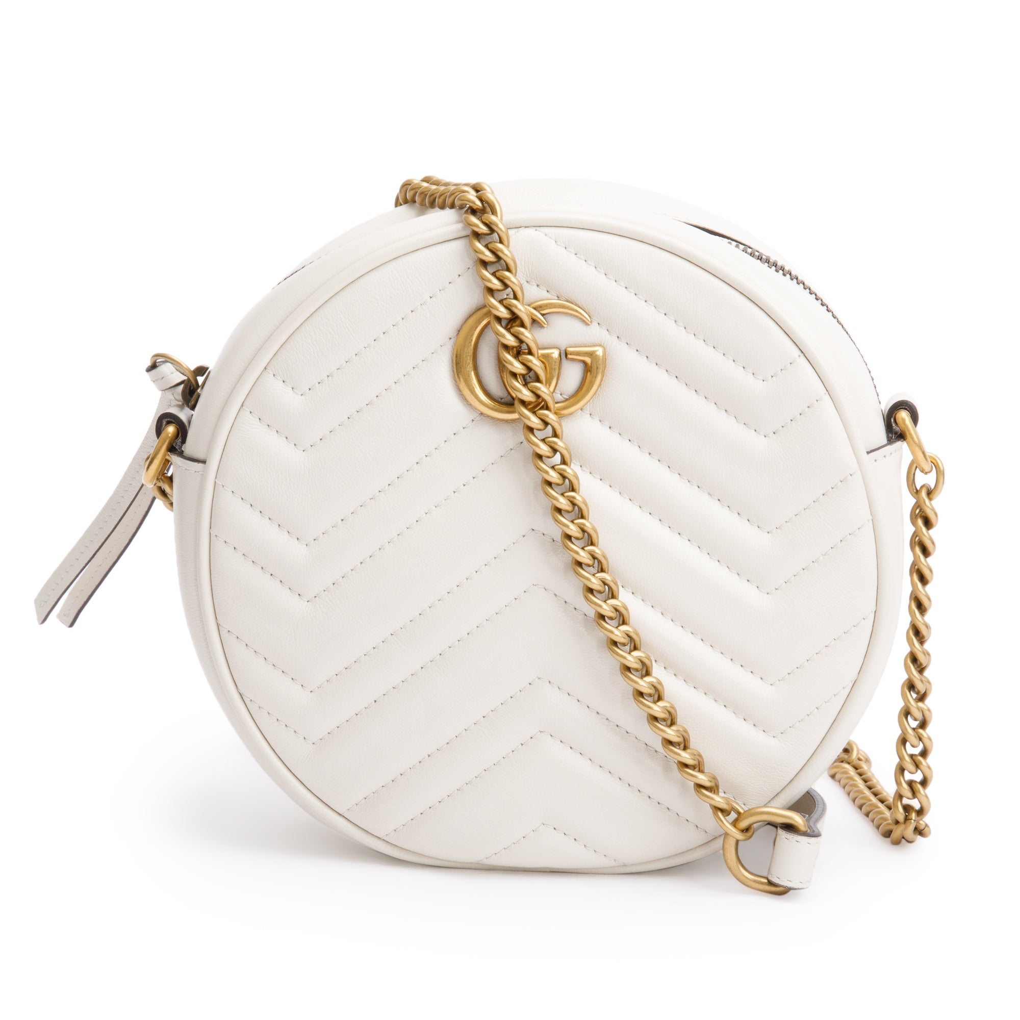 Gucci White GG Marmont Matelasse Leather Mini Round Shoulder Bag