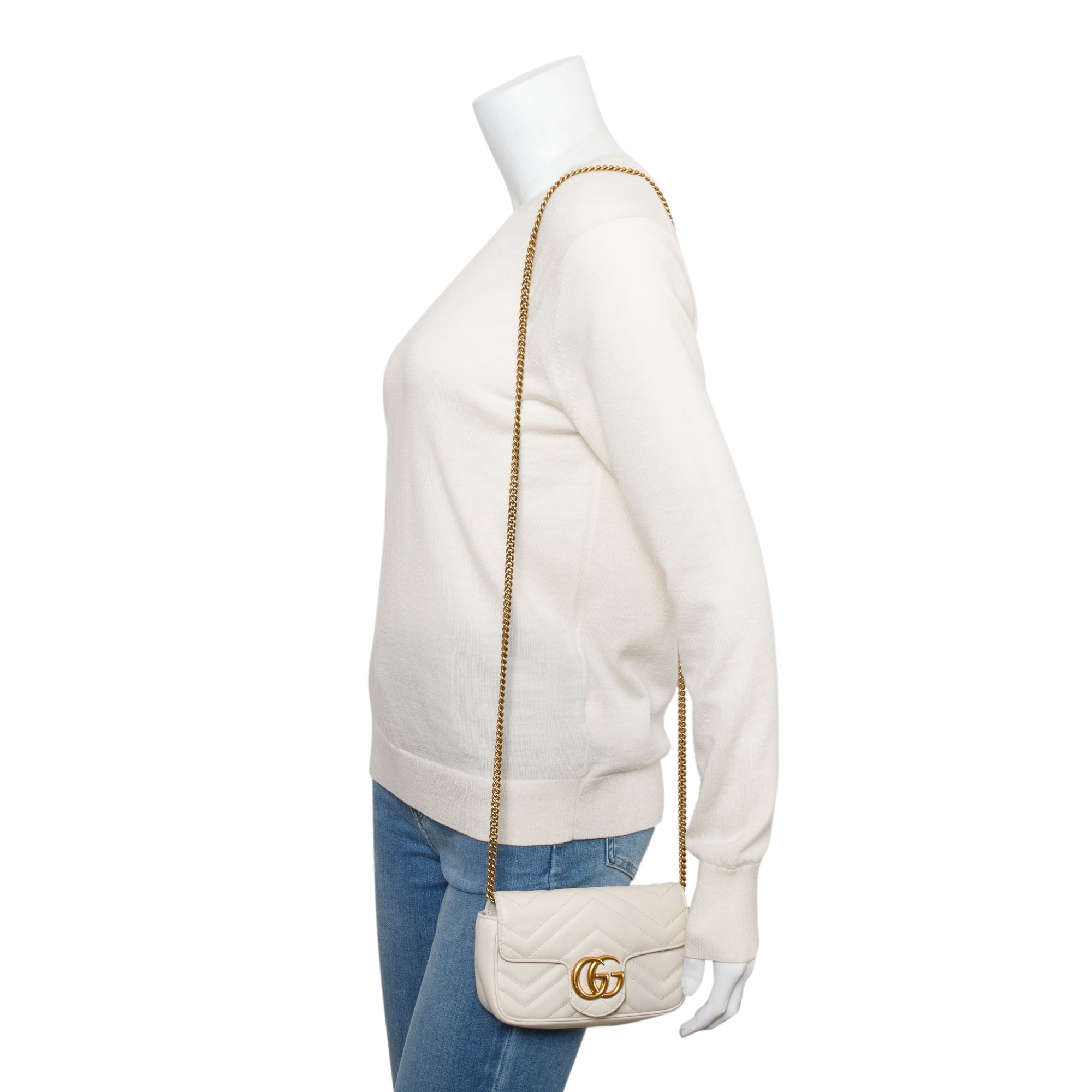 Gucci White GG Marmont Matelasse Leather Super Mini Bag