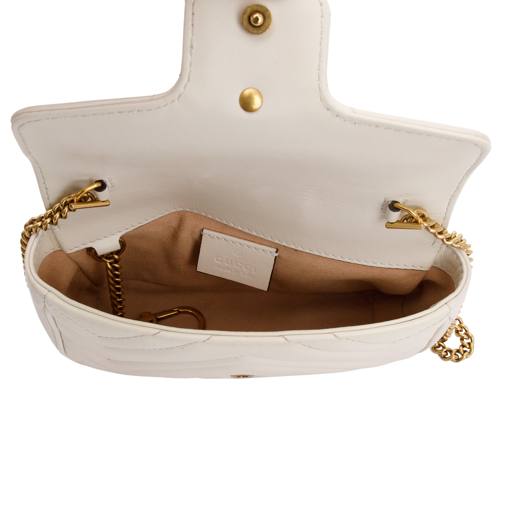 Gucci White GG Marmont Matelasse Leather Super Mini Bag w/ Box