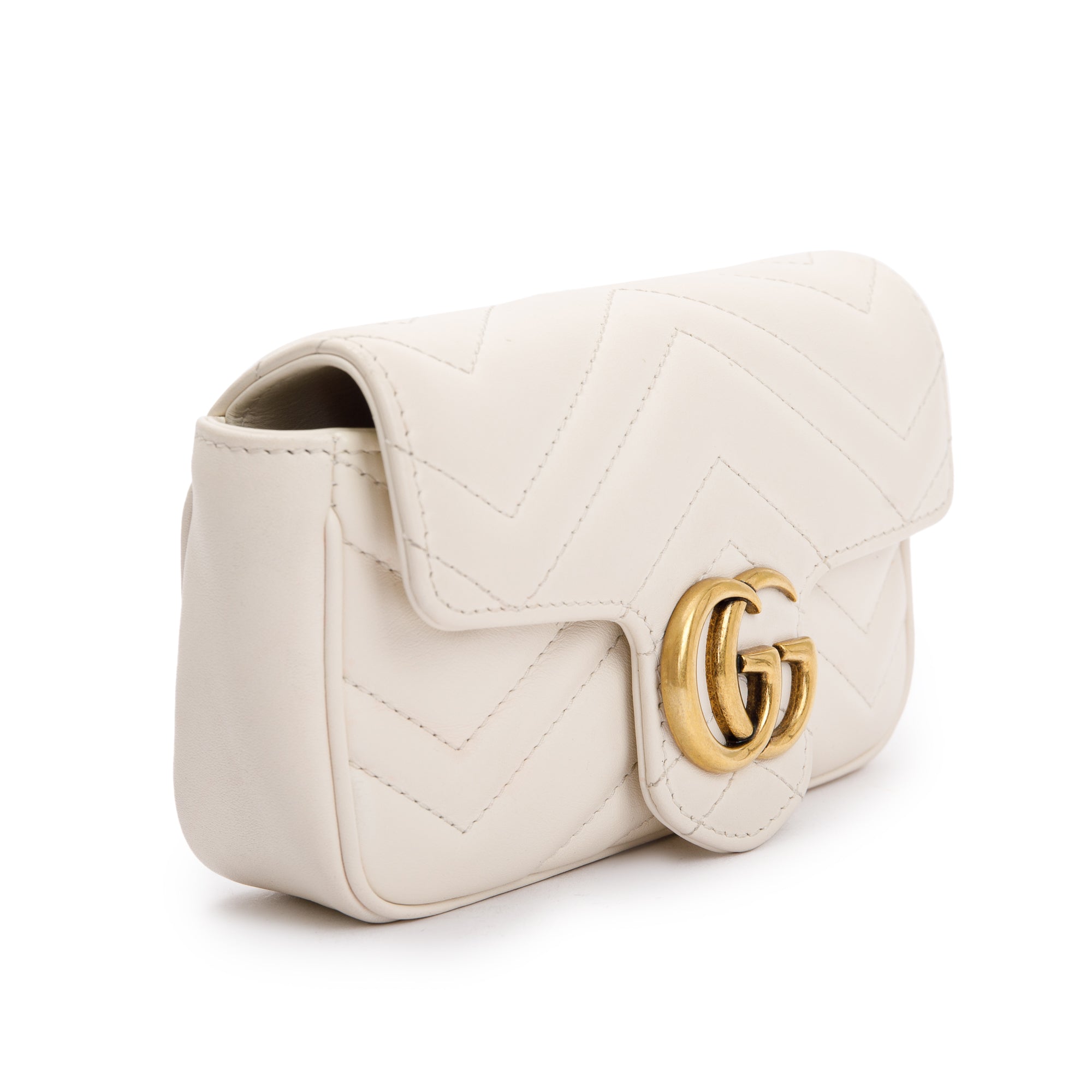 Gucci White GG Marmont Matelasse Leather Super Mini Bag w/ Box