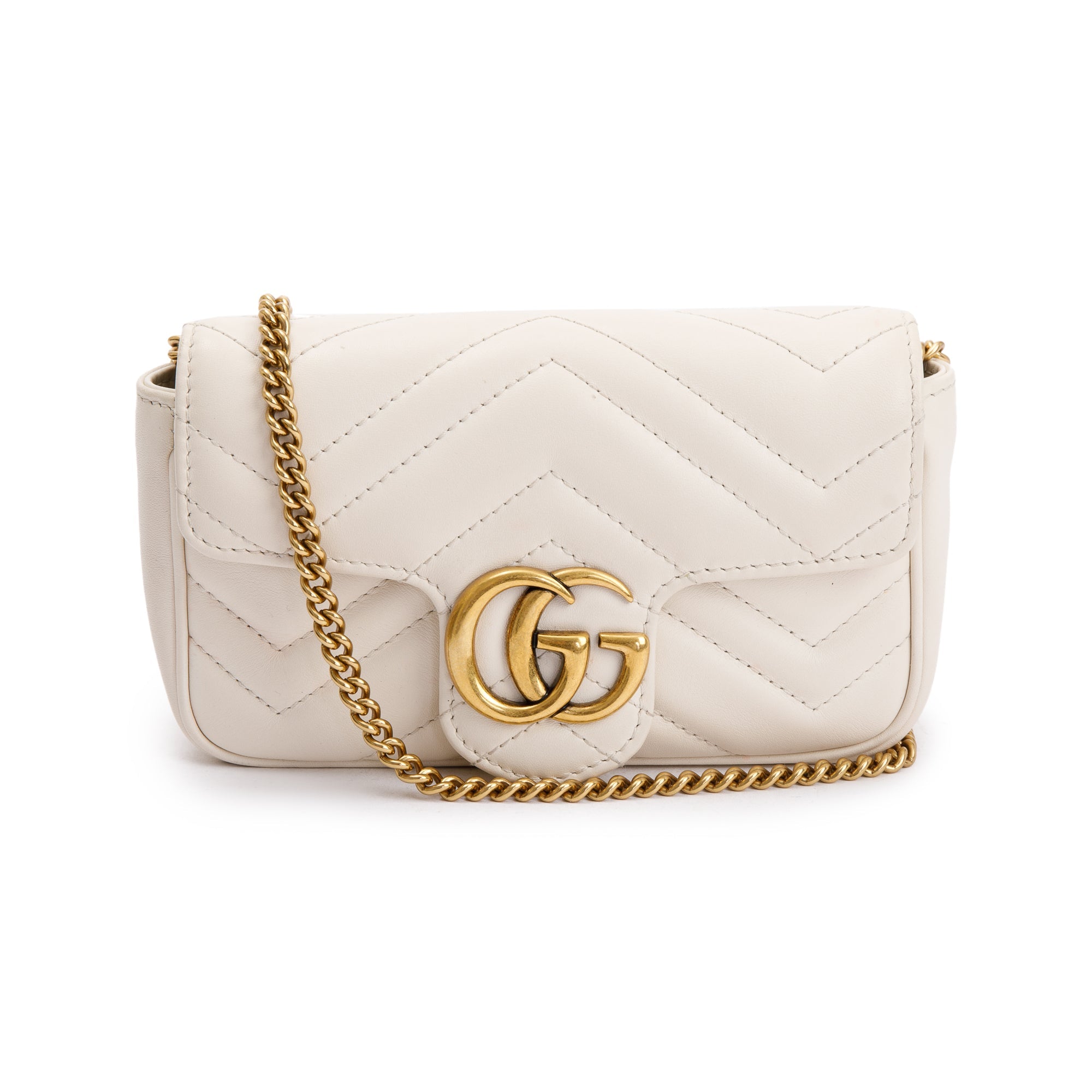 Gucci White GG Marmont Matelasse Leather Super Mini Bag w/ Box