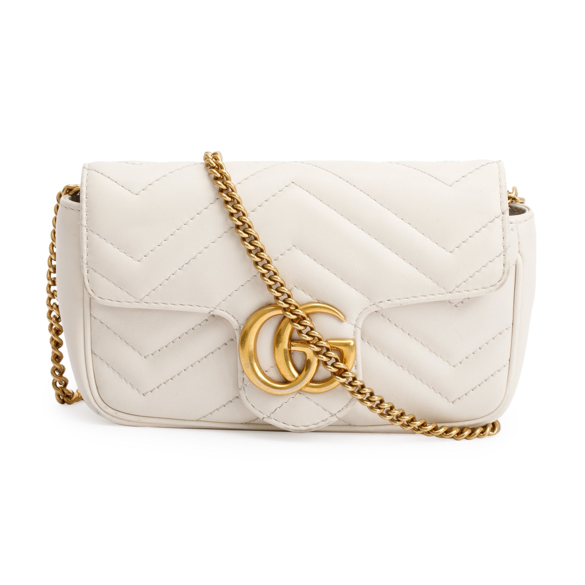 Gucci White GG Marmont Matelasse Leather Super Mini Bag