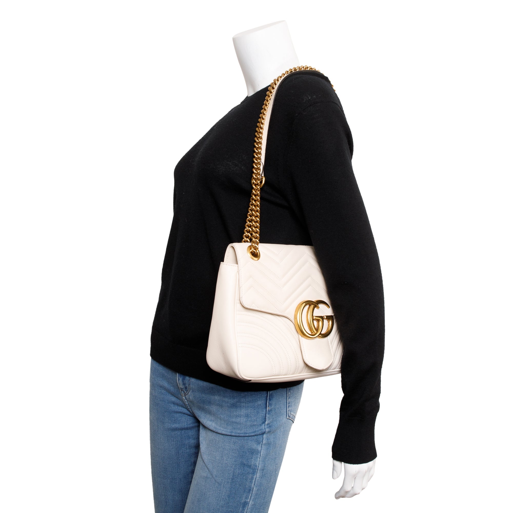 Gucci White GG Marmont Matelasse Medium Shoulder Bag w/ Box