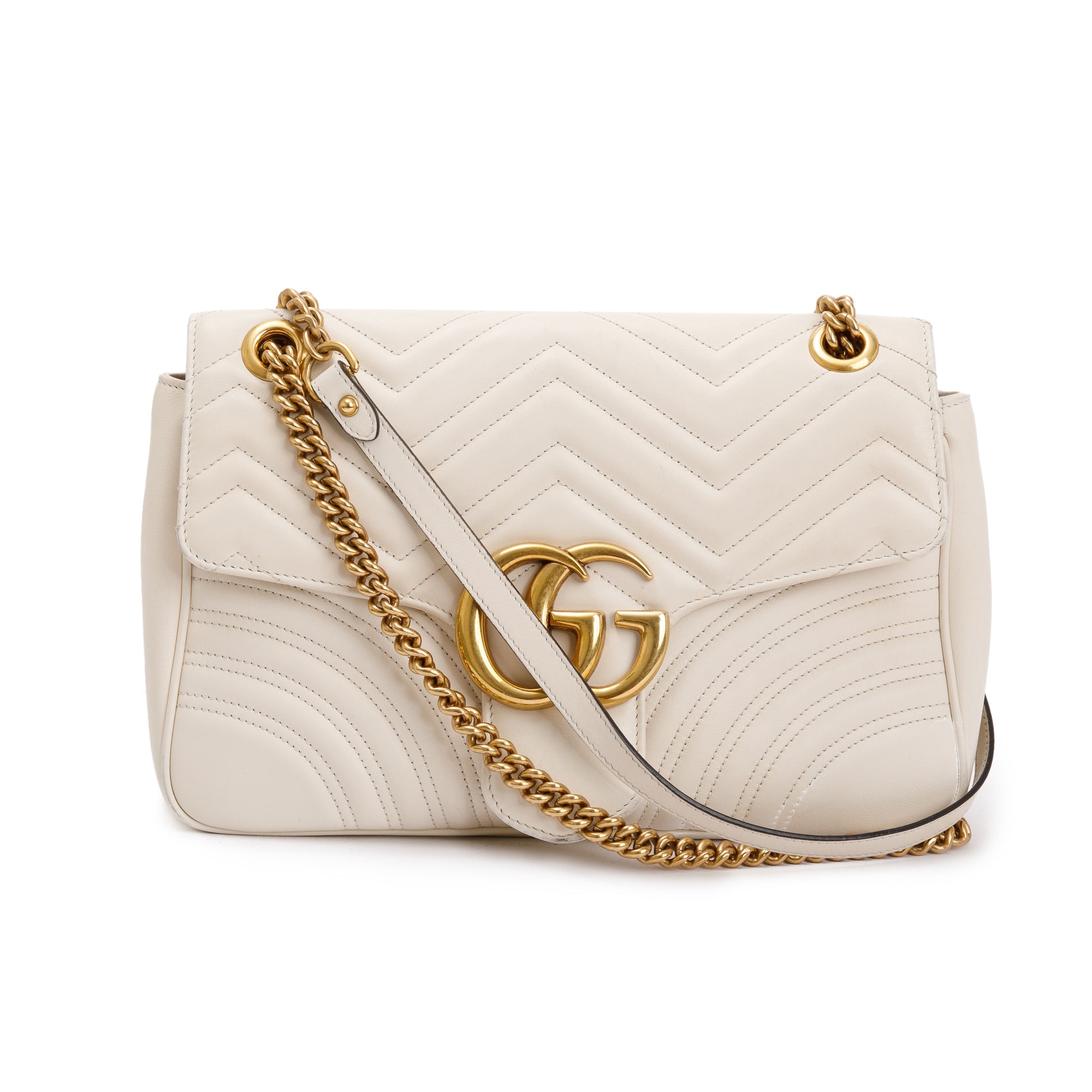 Gucci White GG Marmont Matelasse Medium Shoulder Bag w/ Box