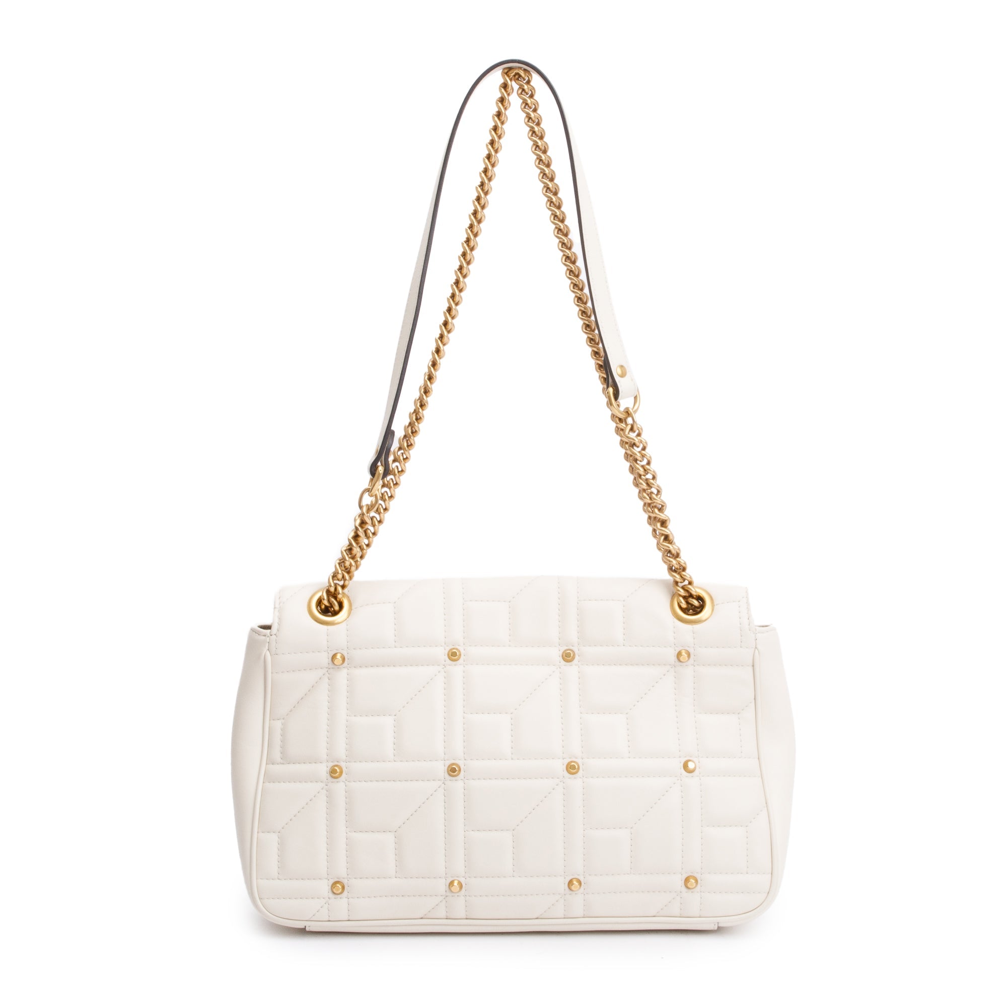 Gucci White GG Marmont Matelasse Medium Studded Shoulder Bag