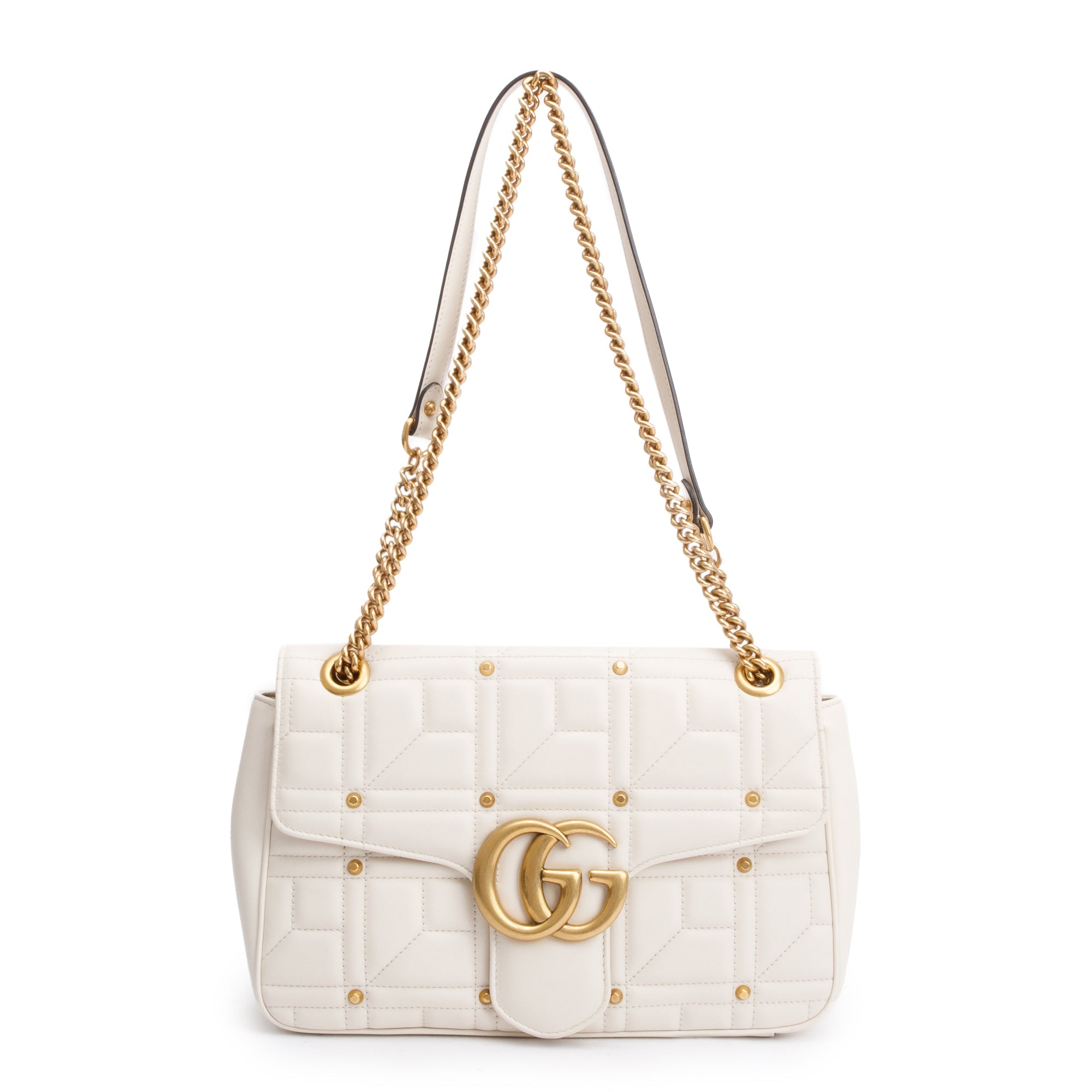 Gucci White GG Marmont Matelasse Medium Studded Shoulder Bag