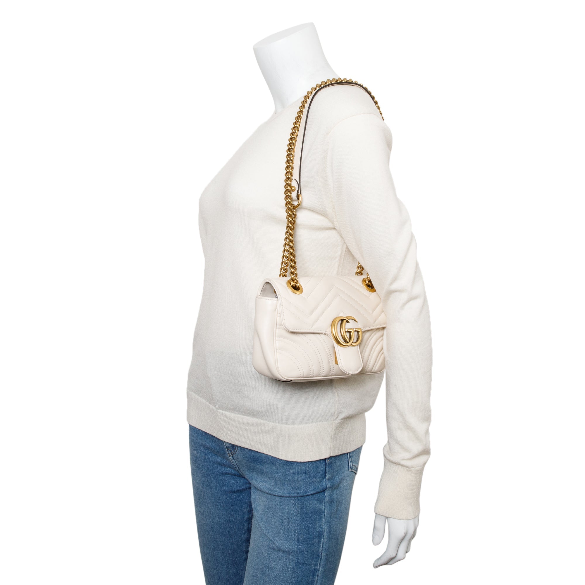 Gucci White GG Marmont Matelasse Mini Shoulder Bag