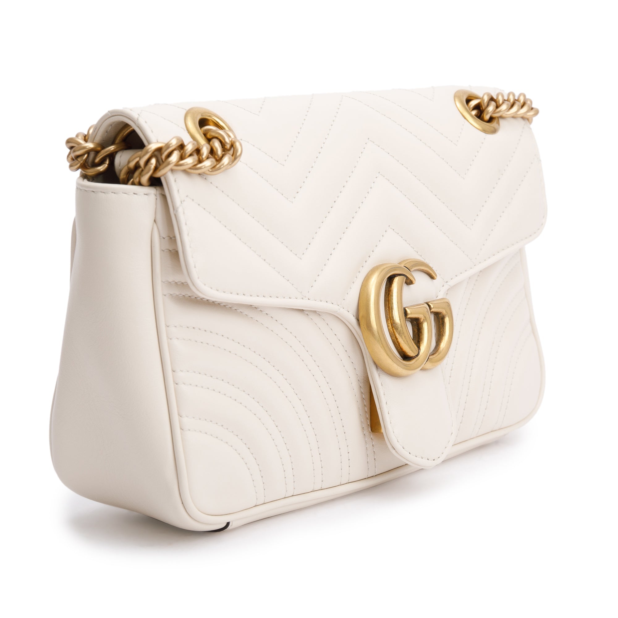 Gucci White GG Marmont Matelasse Small Shoulder Bag
