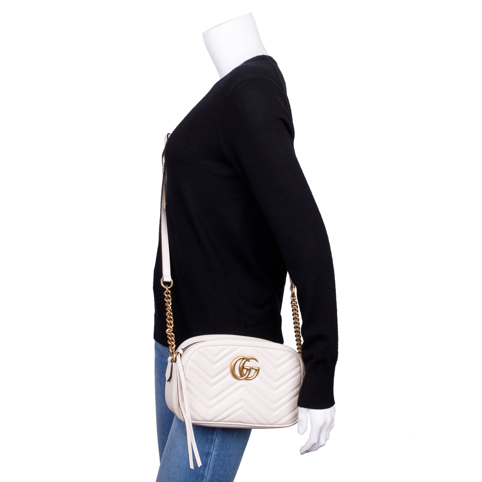 Gucci White GG Marmont Matelasse Small Shoulder Bag w/ Box
