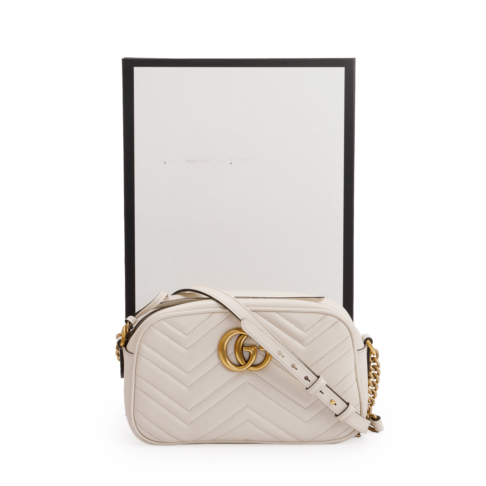 Gucci White GG Marmont Matelasse Small Shoulder Bag w/ Box