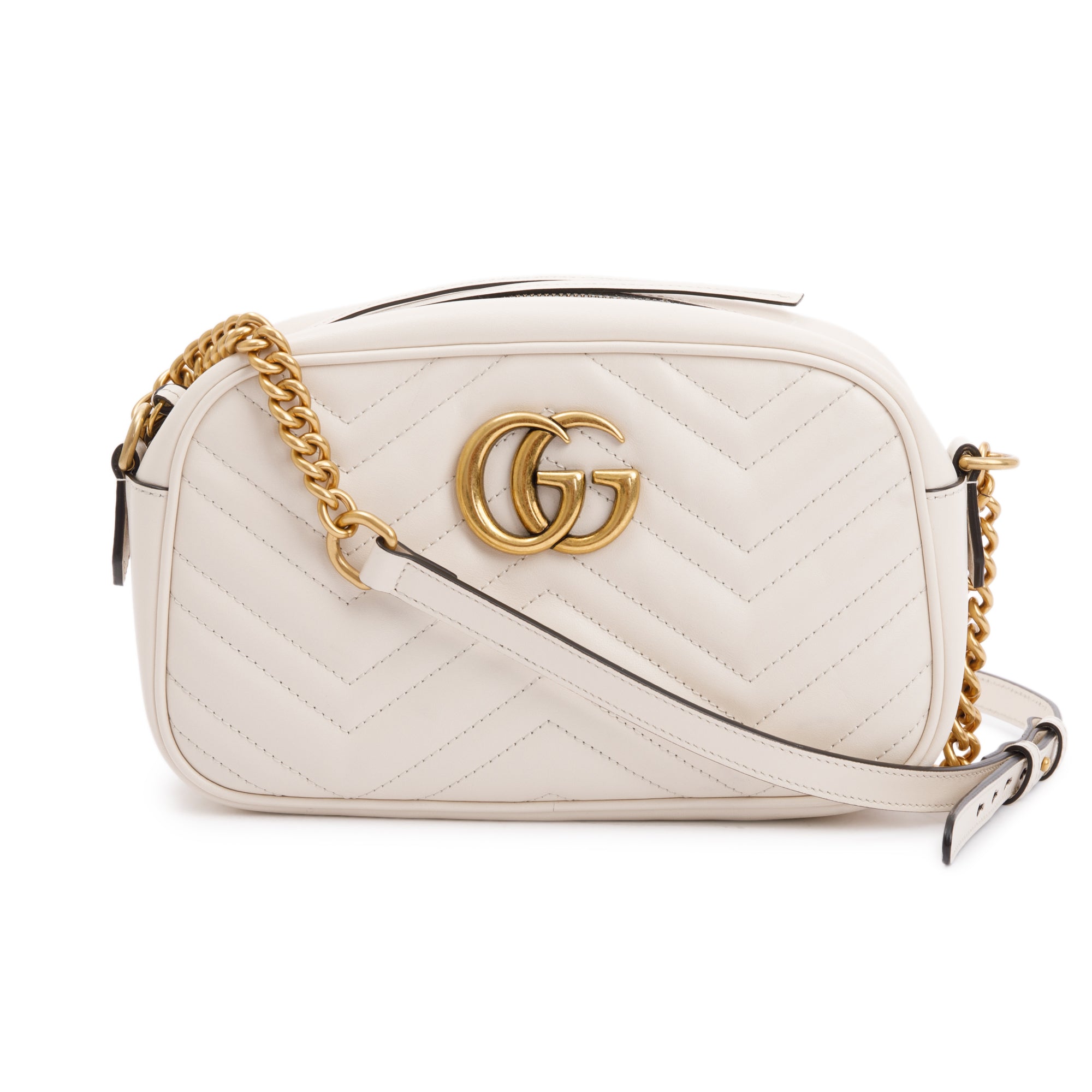 Gucci White GG Marmont Matelasse Small Shoulder Bag