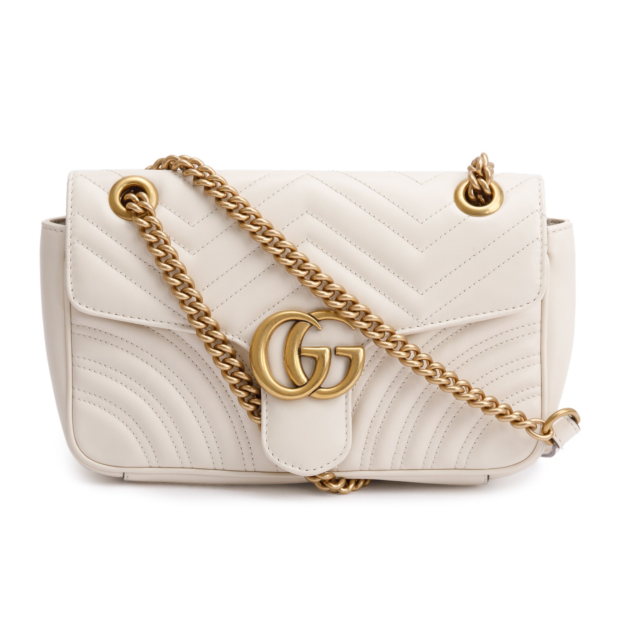 Gucci White GG Marmont Matelasse Small Shoulder Bag