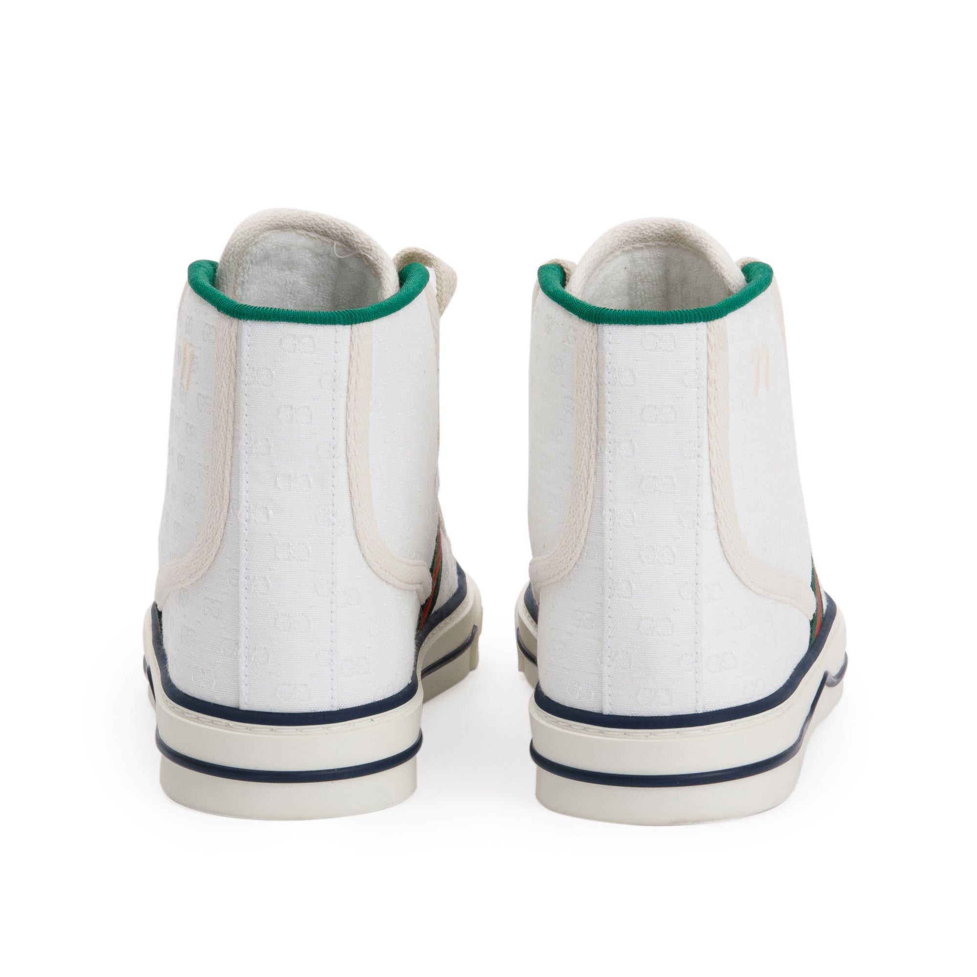 Gucci White GG Monogram Canvas Web 1977 High Top Tennis Sneakers, Size 35 w/ Box