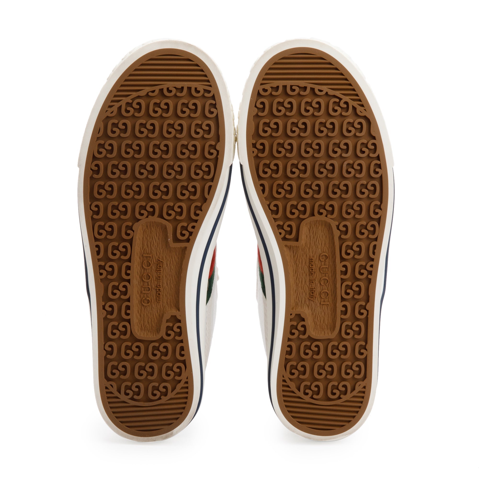 Gucci White GG Monogram Canvas Web 1977 High Top Tennis Sneakers, Size 35 w/ Box