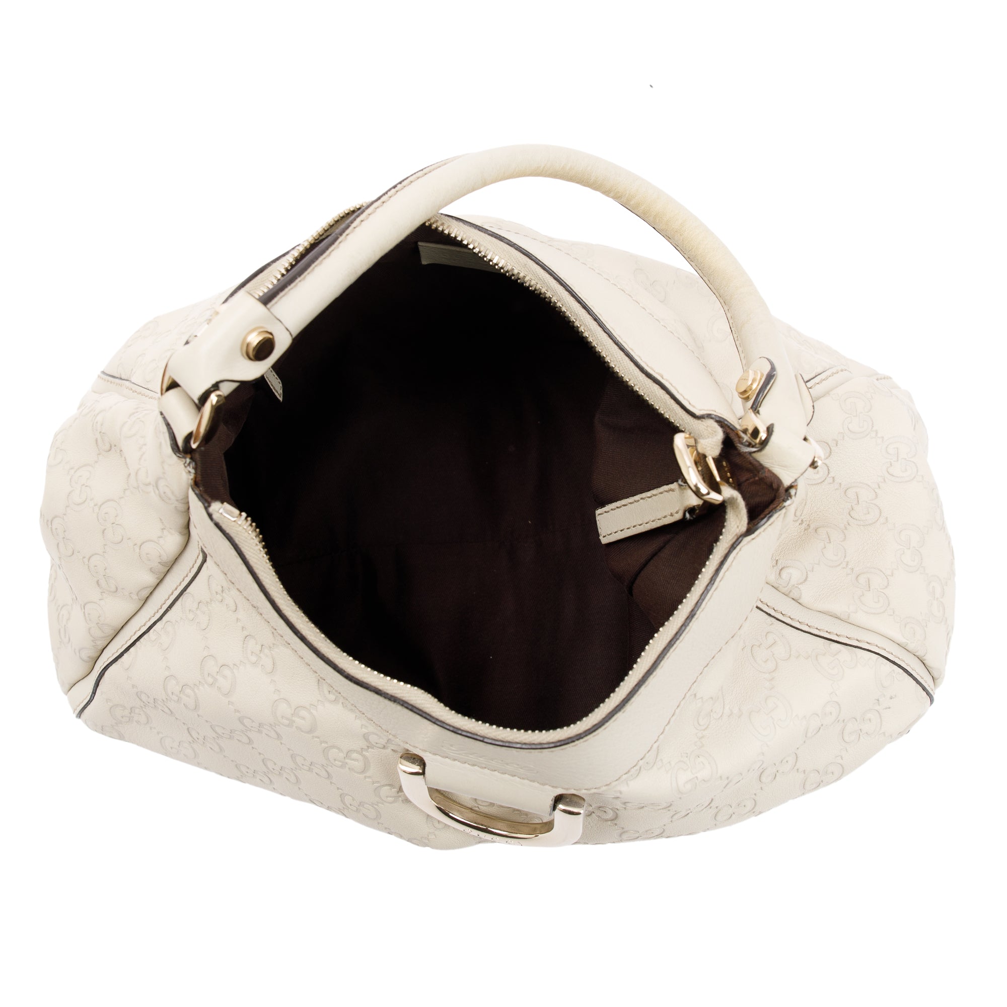 Gucci White GG Signature Leather Small Abbey D-Ring Hobo