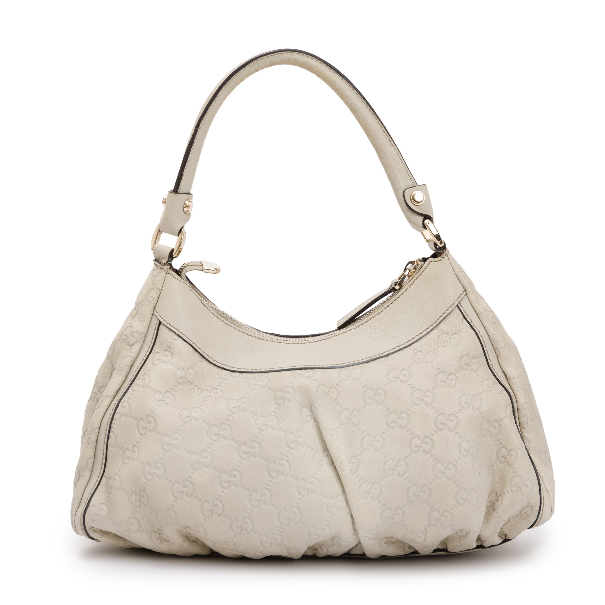 Gucci White GG Signature Leather Small Abbey D-Ring Hobo