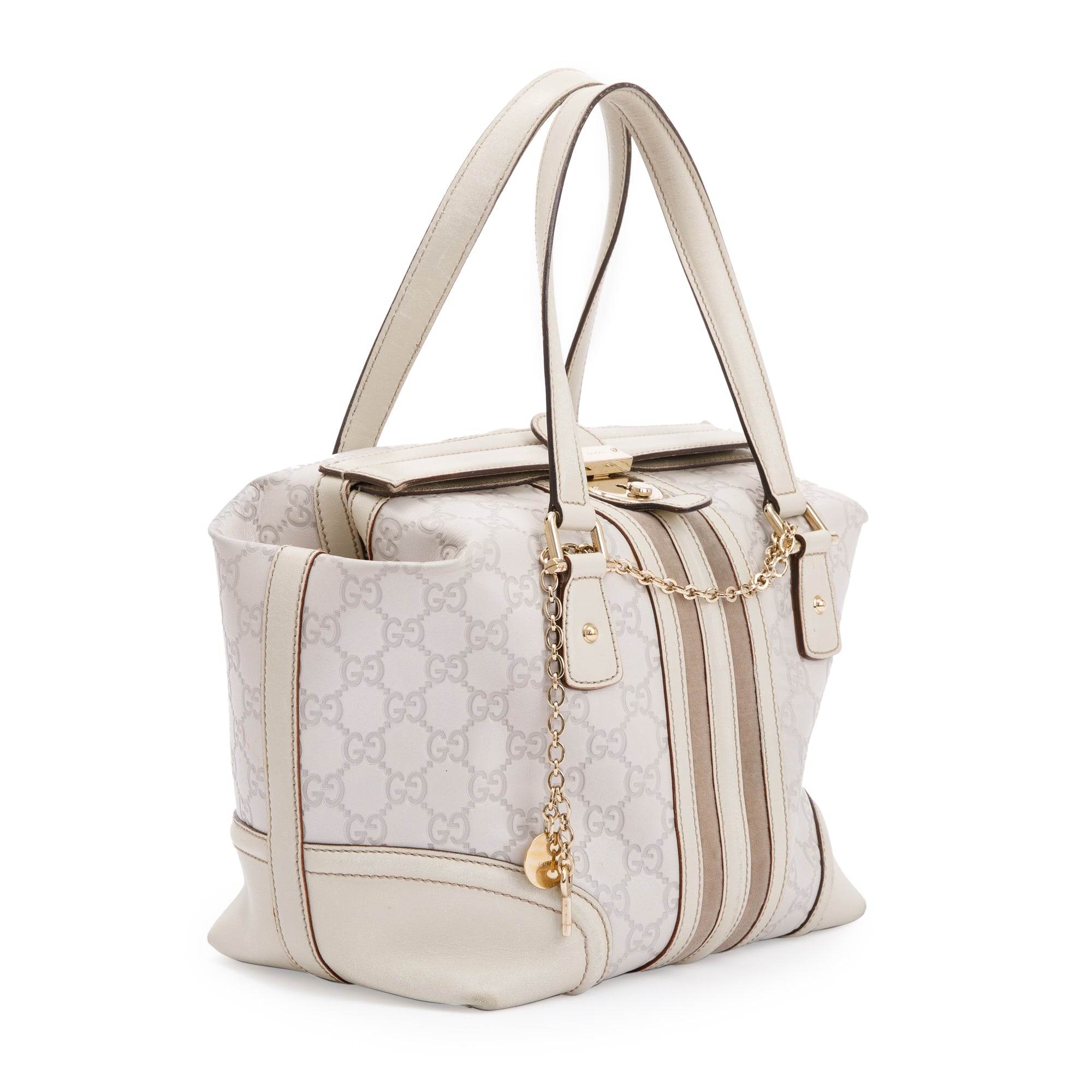 Gucci White GG Signature Leather Treasure Boston Bag