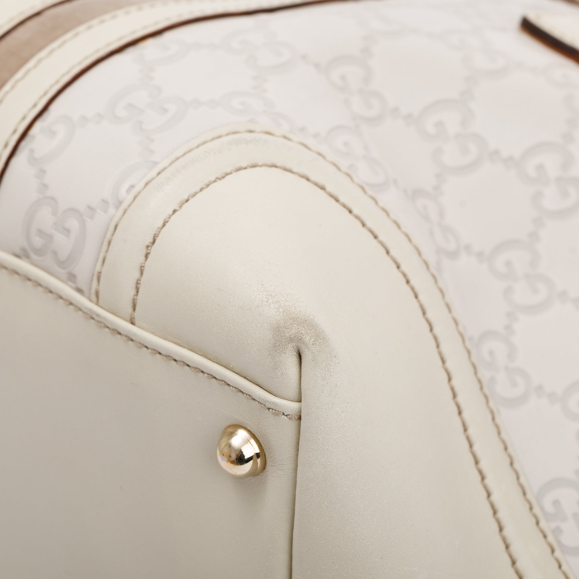 Gucci White GG Signature Leather Treasure Boston Bag