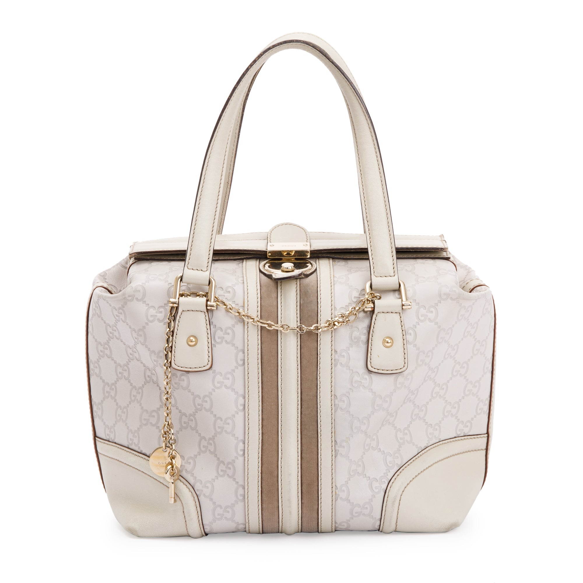 Gucci White GG Signature Leather Treasure Boston Bag