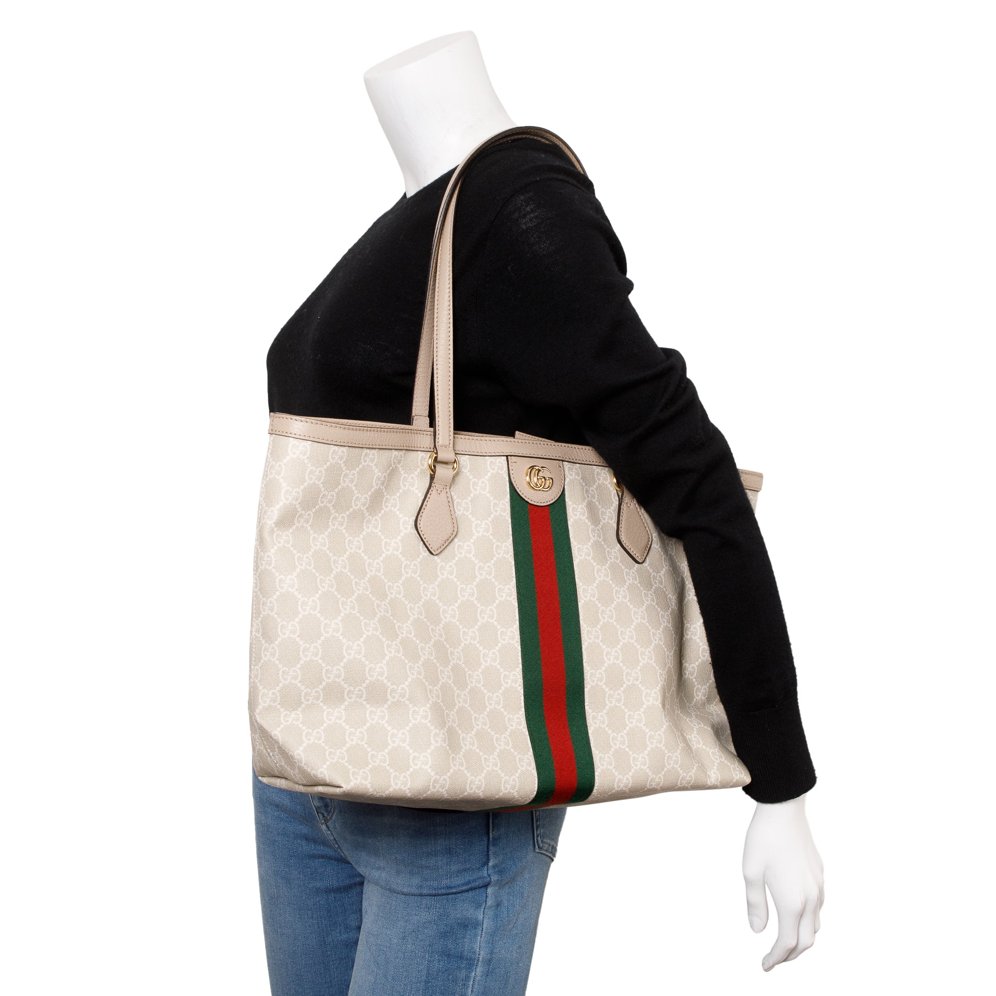 Gucci White GG Supreme Web Ophidia GG Medium Tote