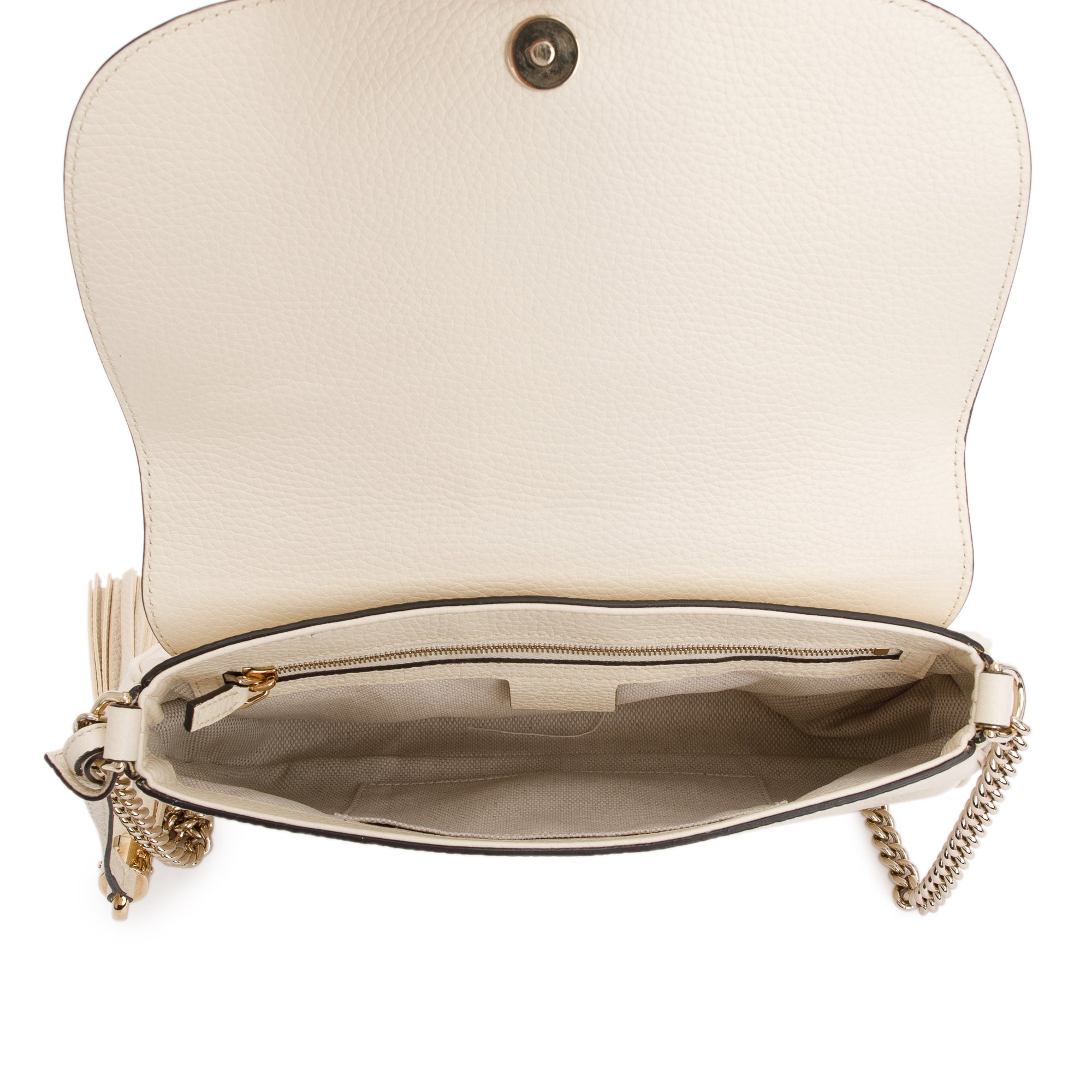 Gucci White Grained Calfskin Leather Medium Soho Chain Crossbody Bag