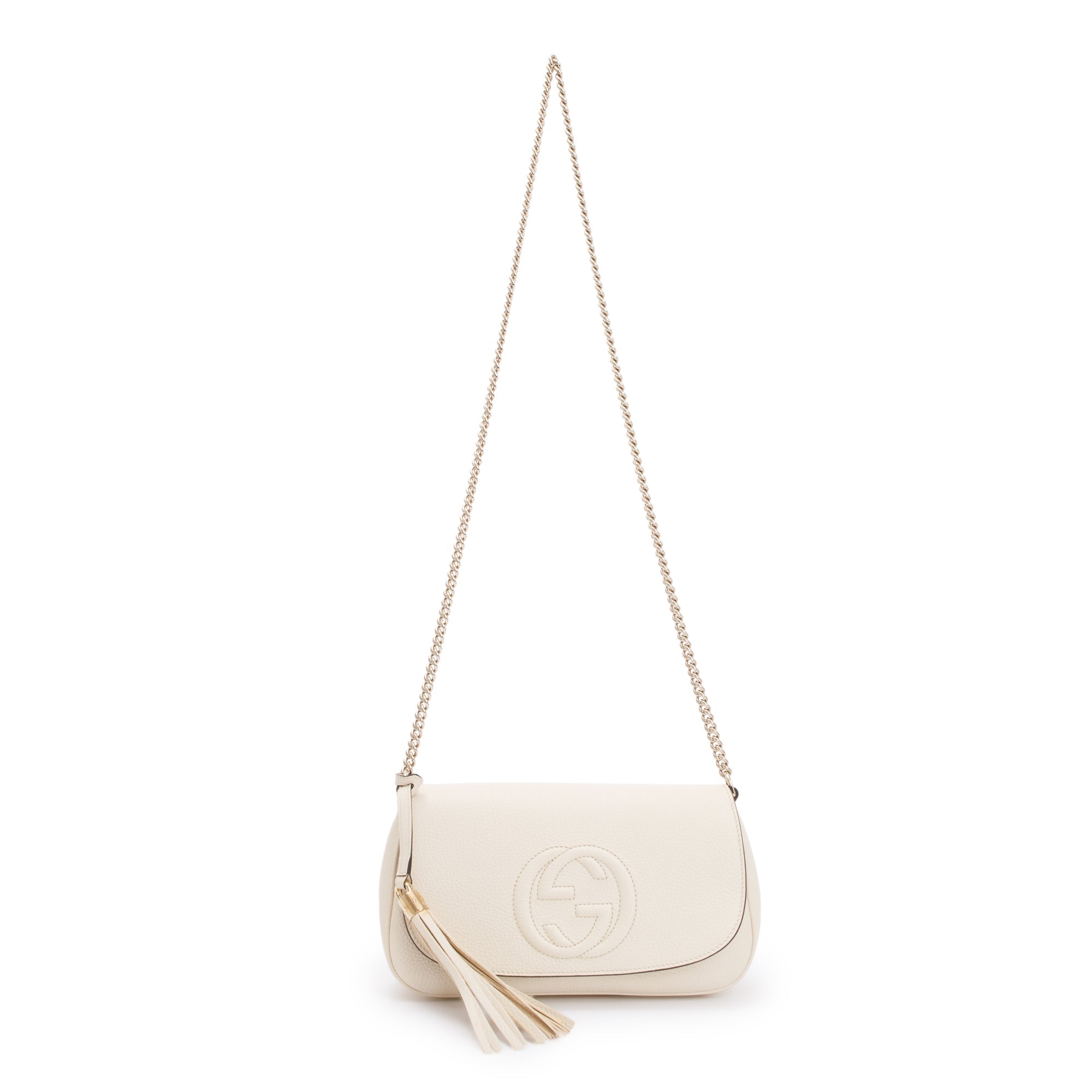 Gucci White Grained Calfskin Leather Medium Soho Chain Crossbody Bag