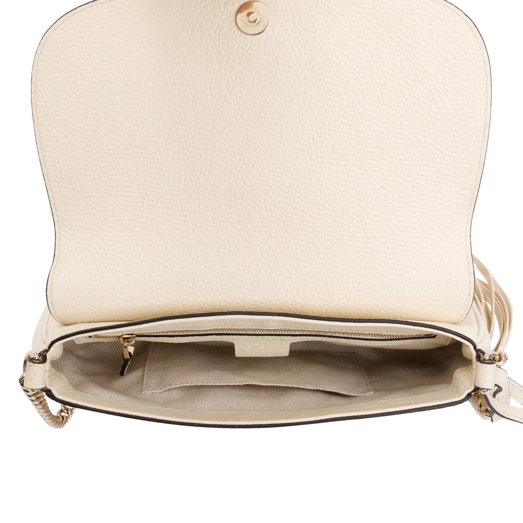 Gucci White Grained Calfskin Leather Medium Soho Chain Crossbody Bag w/ Box