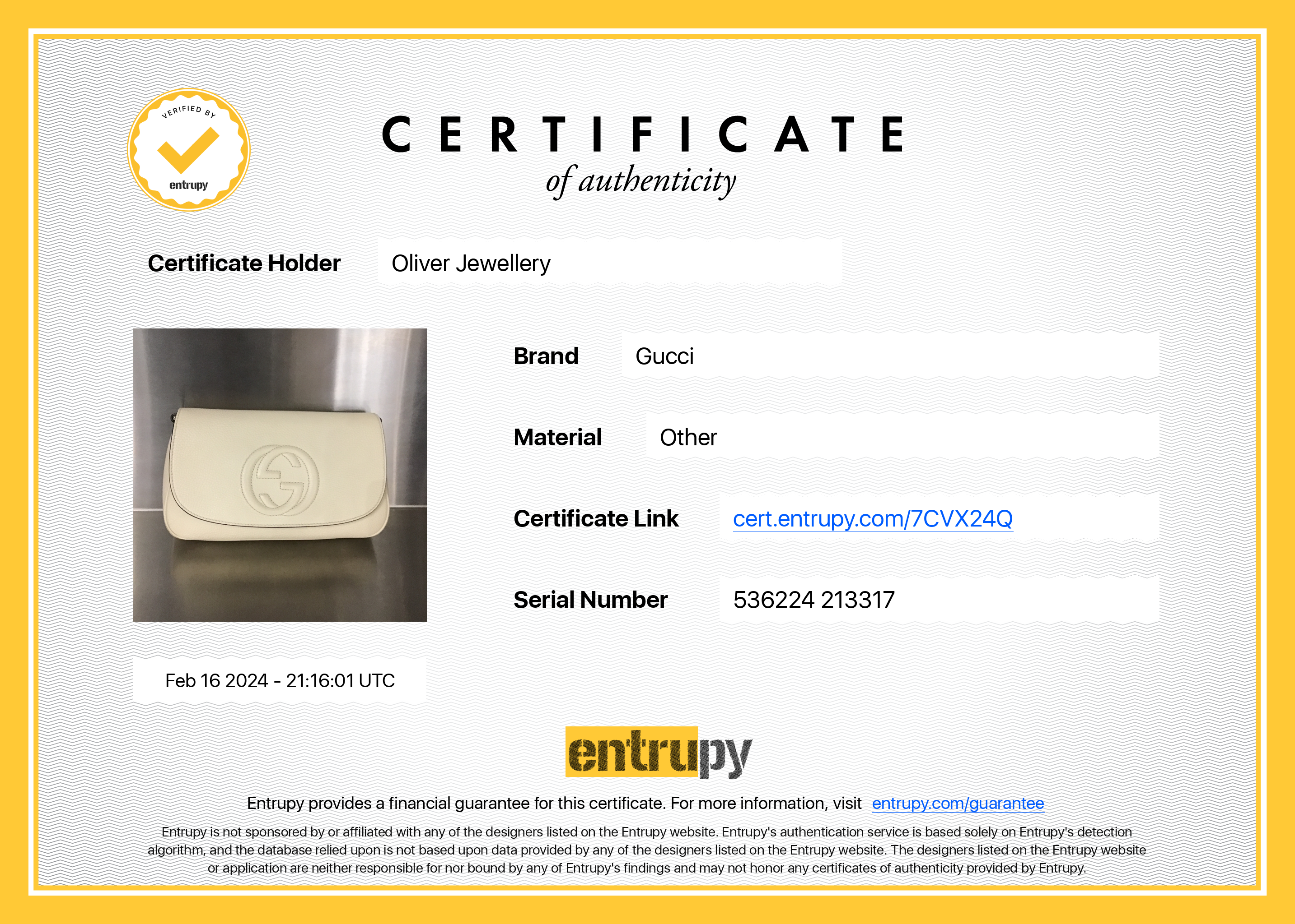 Gucci White Grained Calfskin Leather Medium Soho Chain Crossbody Bag w/ Box