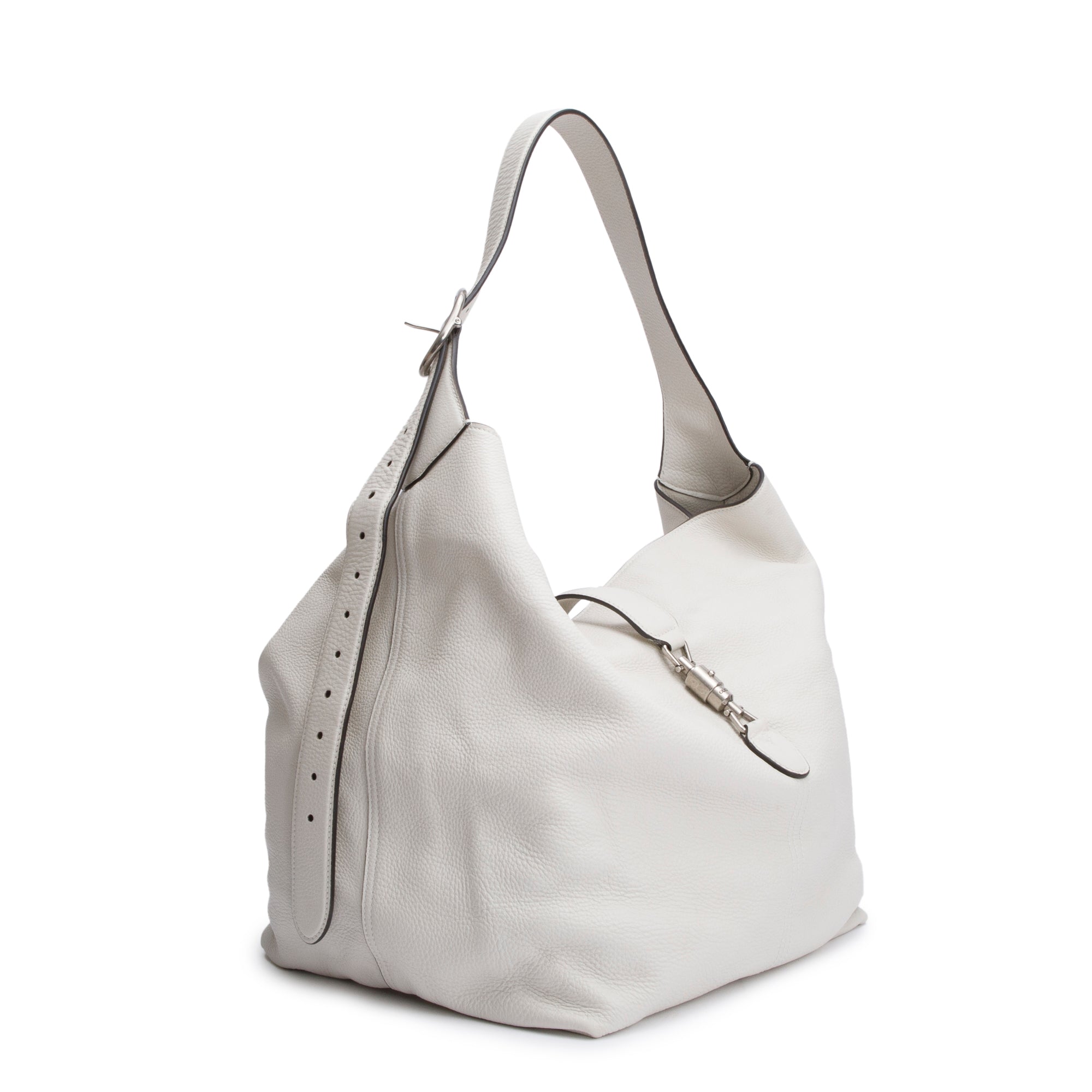 Gucci White Grained Leather Jackie 1961 Medium Crossbody Bag w/ Pouch
