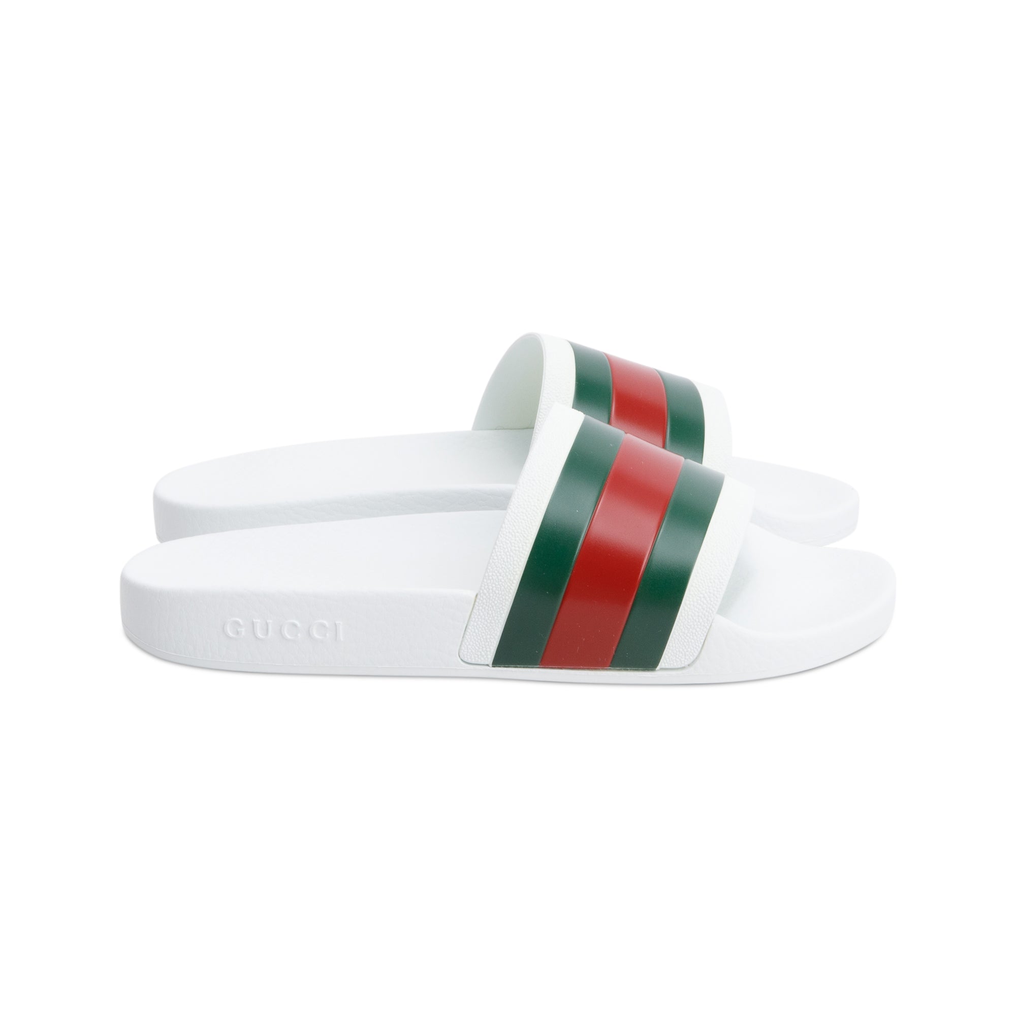 Gucci White, Green & Red Web Accent Rubber Slides w/ Box