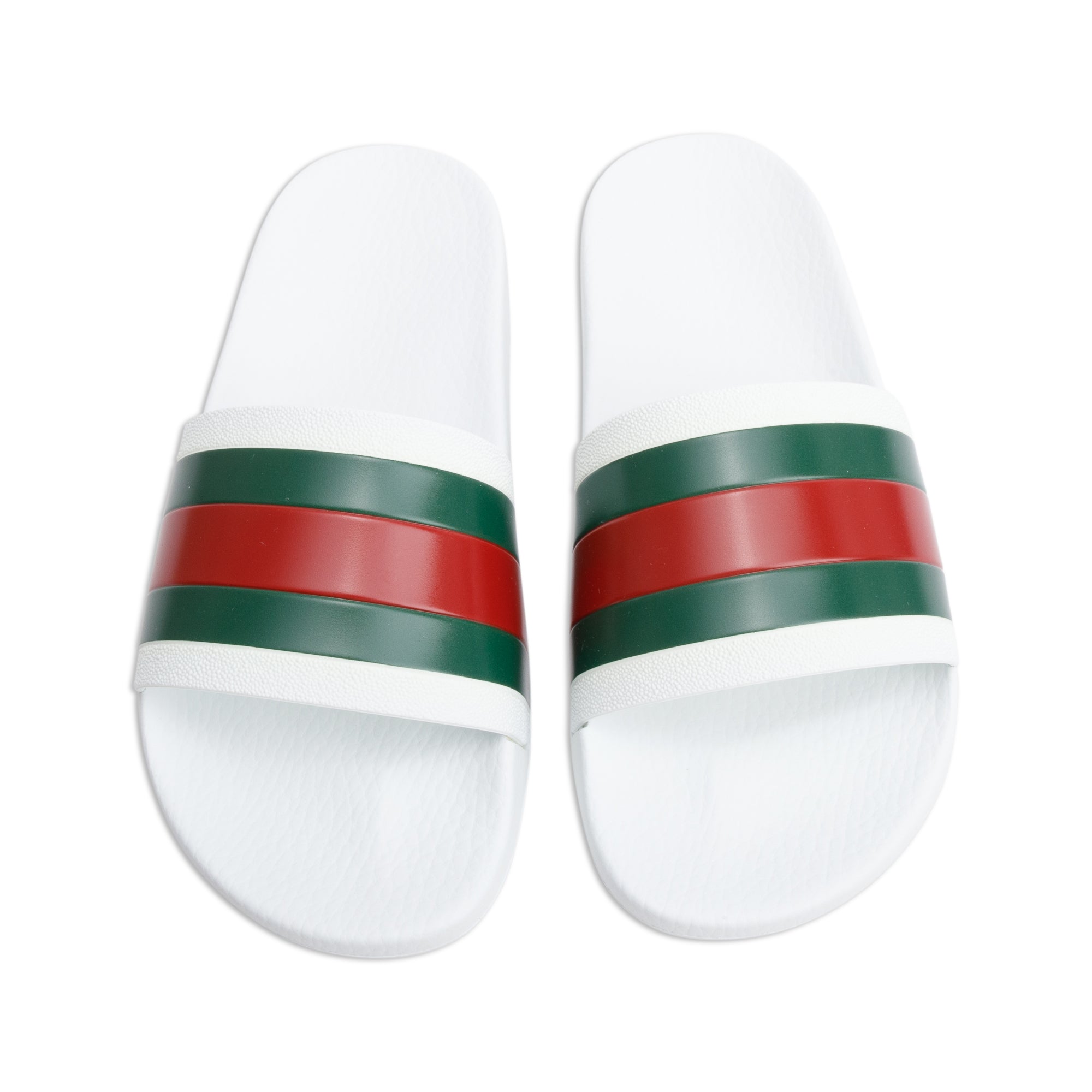 Gucci White, Green & Red Web Accent Rubber Slides w/ Box