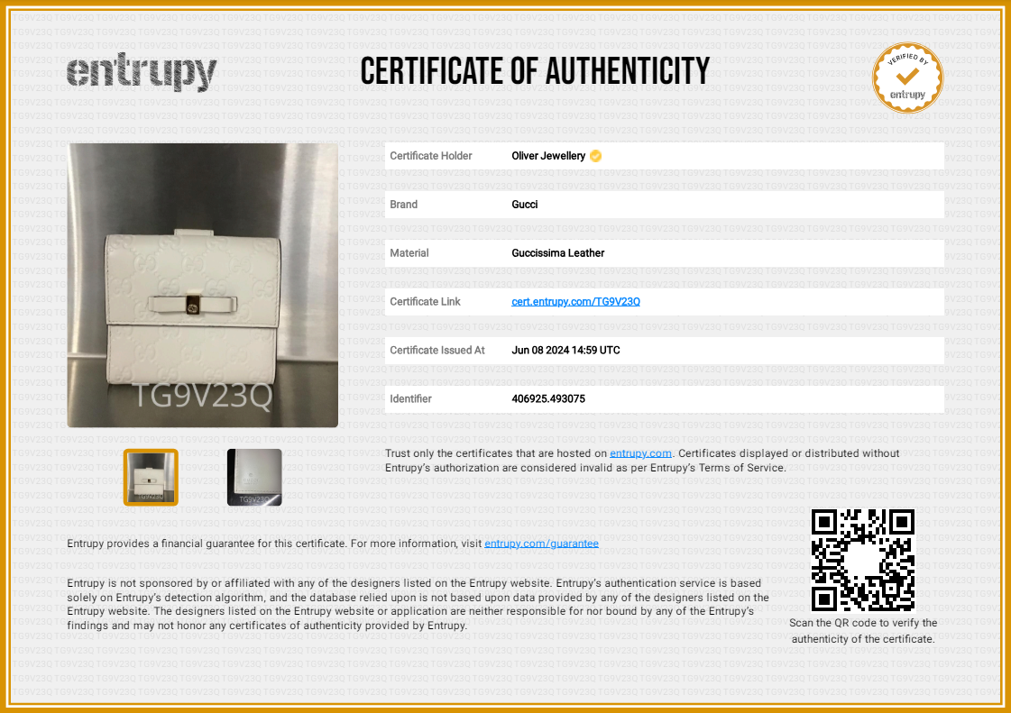 Gucci White Guccisimma Leather Compact Bow Wallet w/ Box