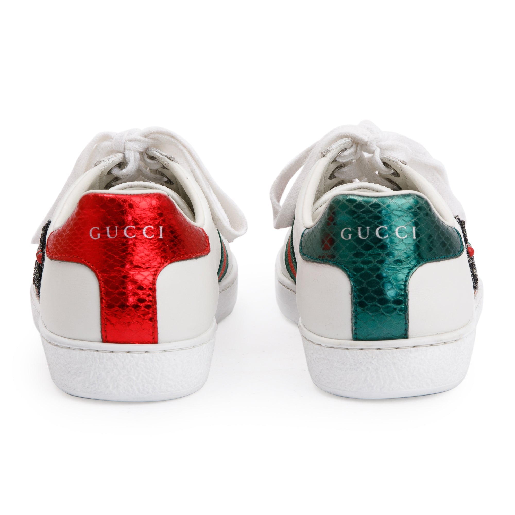 Gucci White Leather Crystal Arrow Web Ace Sneakers, Size 35