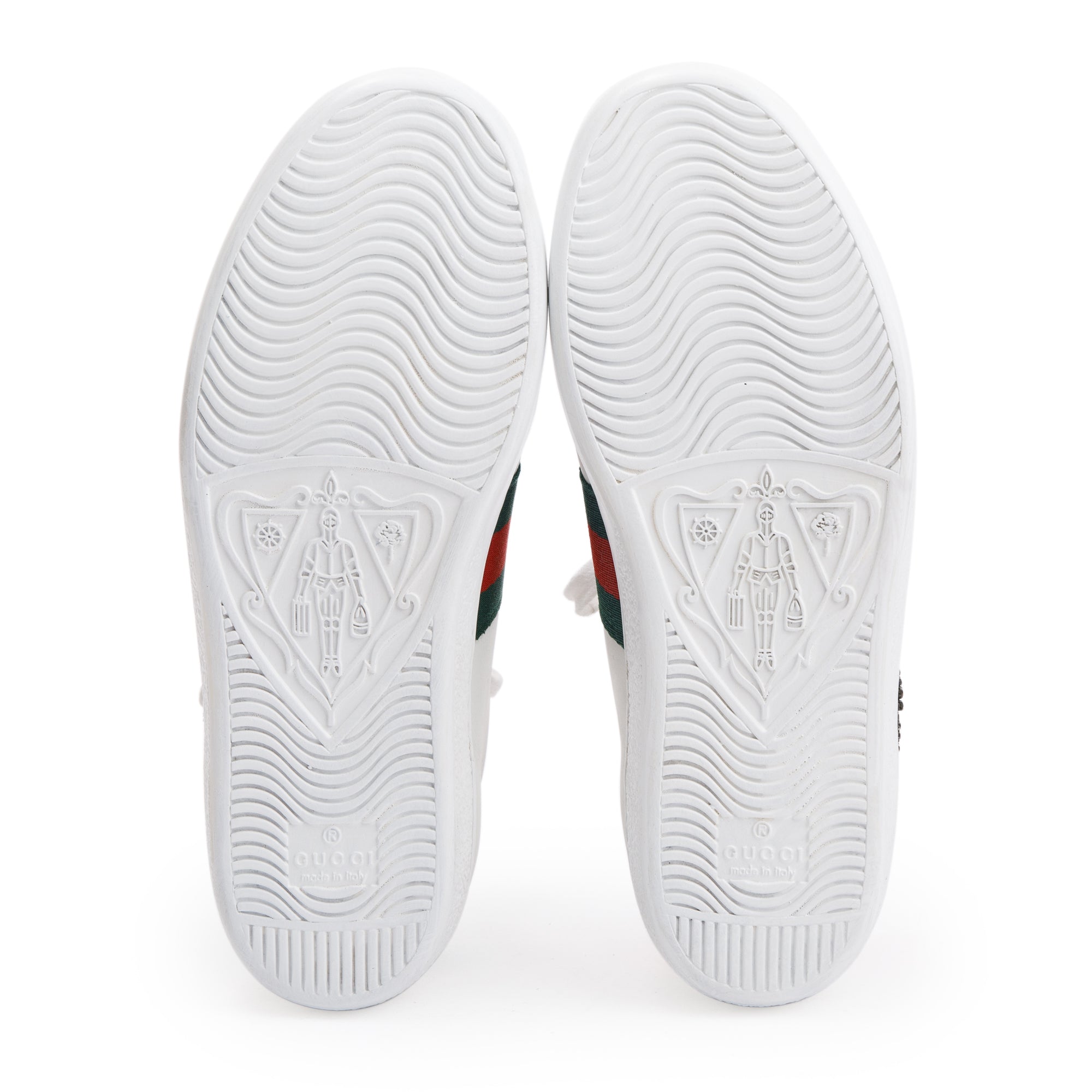 Gucci White Leather Crystal Arrow Web Ace Sneakers, Size 35