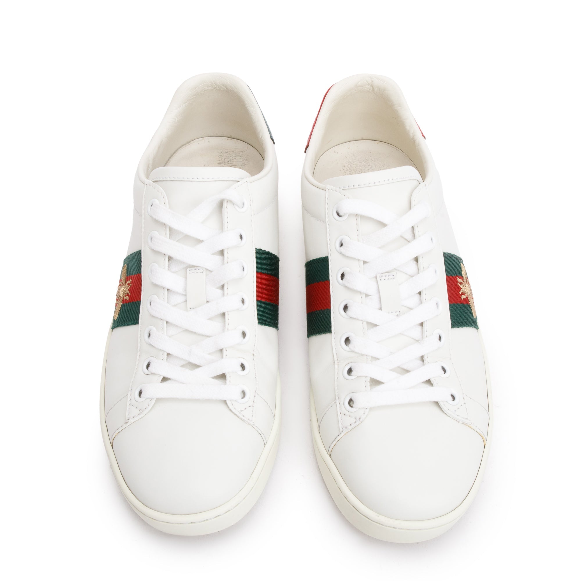 Gucci White Leather Embroidered Web Bee Ace Sneakers, Size 38