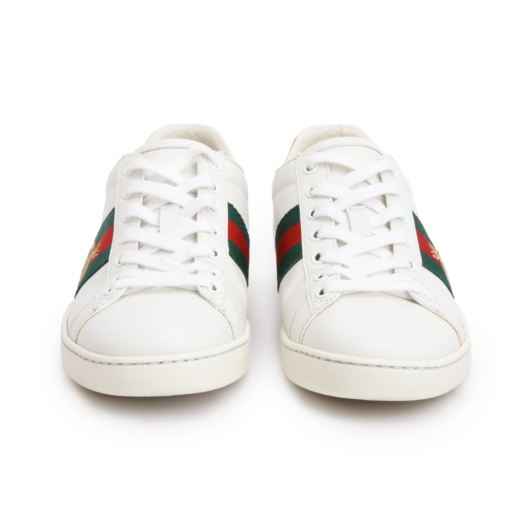 Gucci White Leather Embroidered Web Bee Ace Sneakers, Size 38