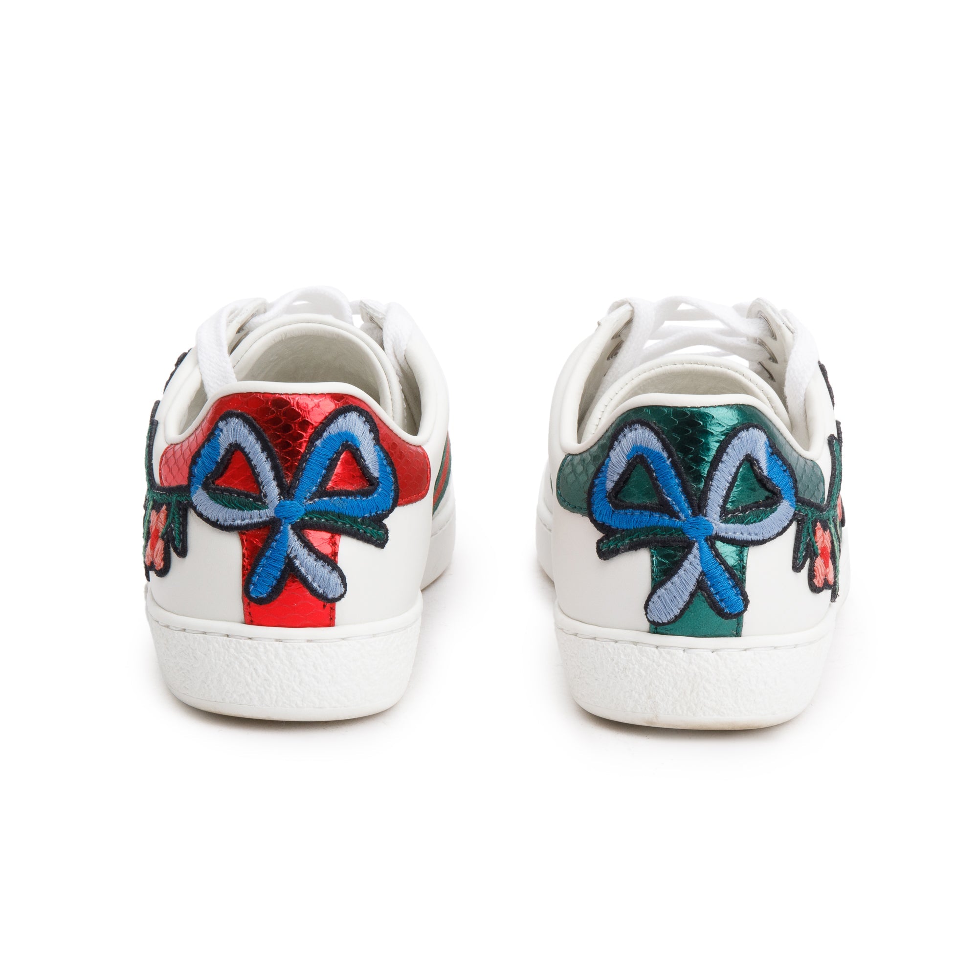 Gucci White Leather Embroidered Web Flower Ace Sneakers, Size 35.5