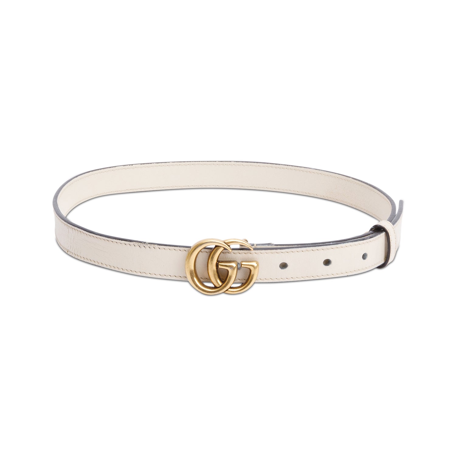 Gucci White Leather GG Marmont Skinny Belt, 70 28