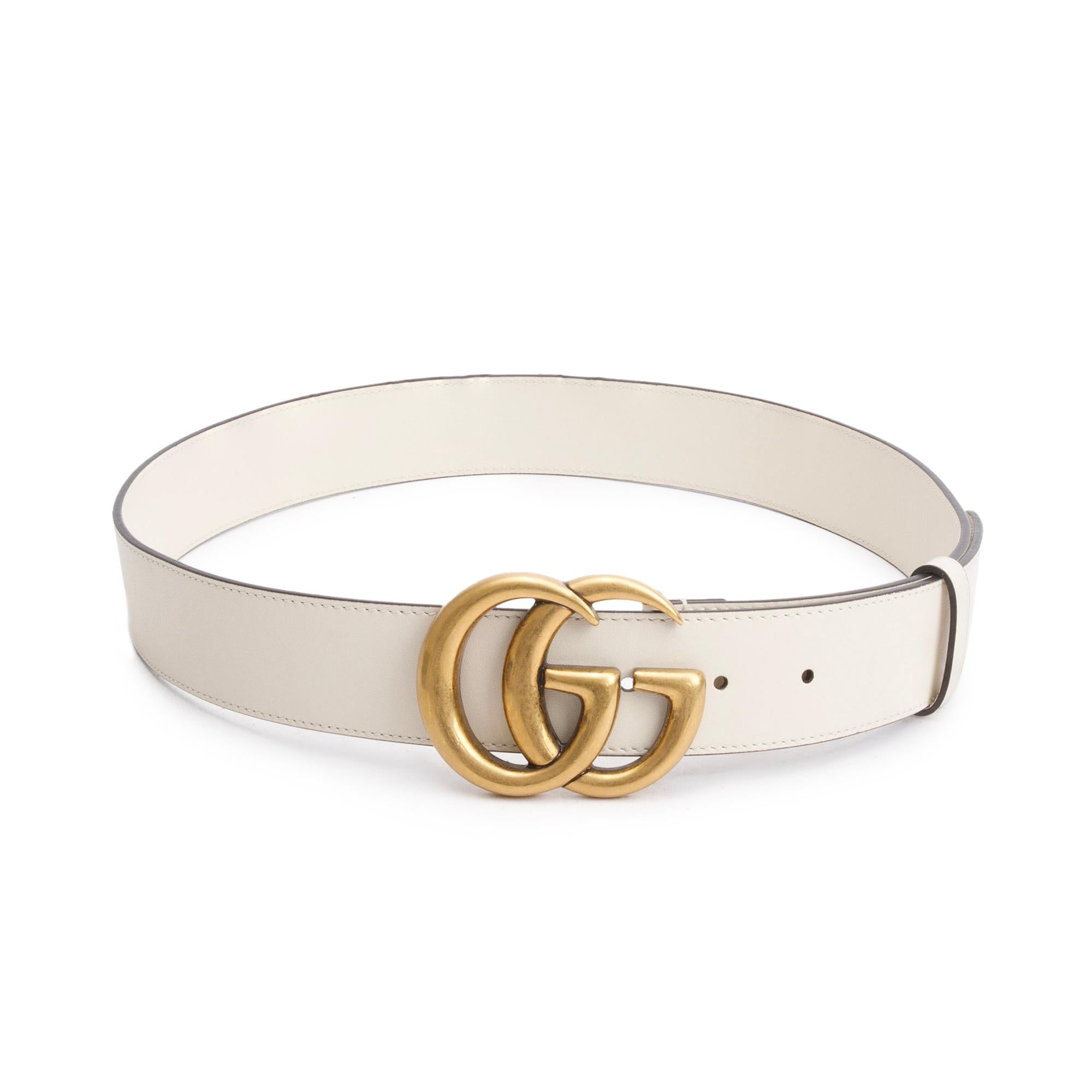 Gucci White Leather GG Marmont Wide Belt with Interlocking G Buckle, 90 36