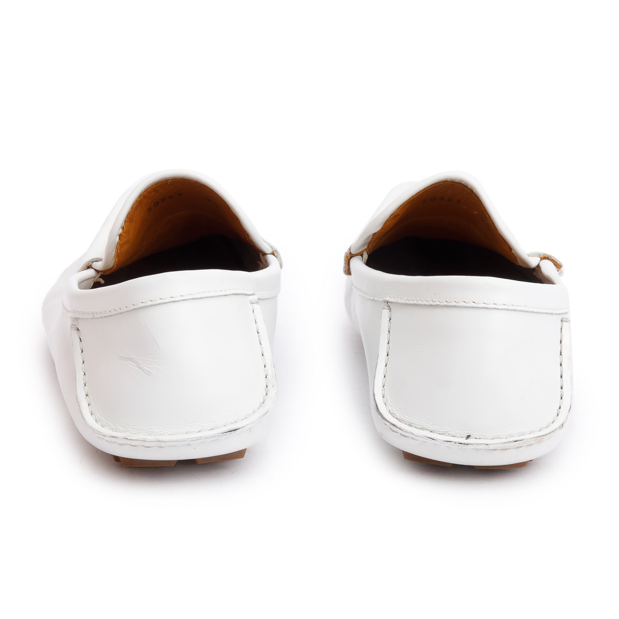 Gucci White Leather GG Supreme Drivers Loafers, Size 9.5