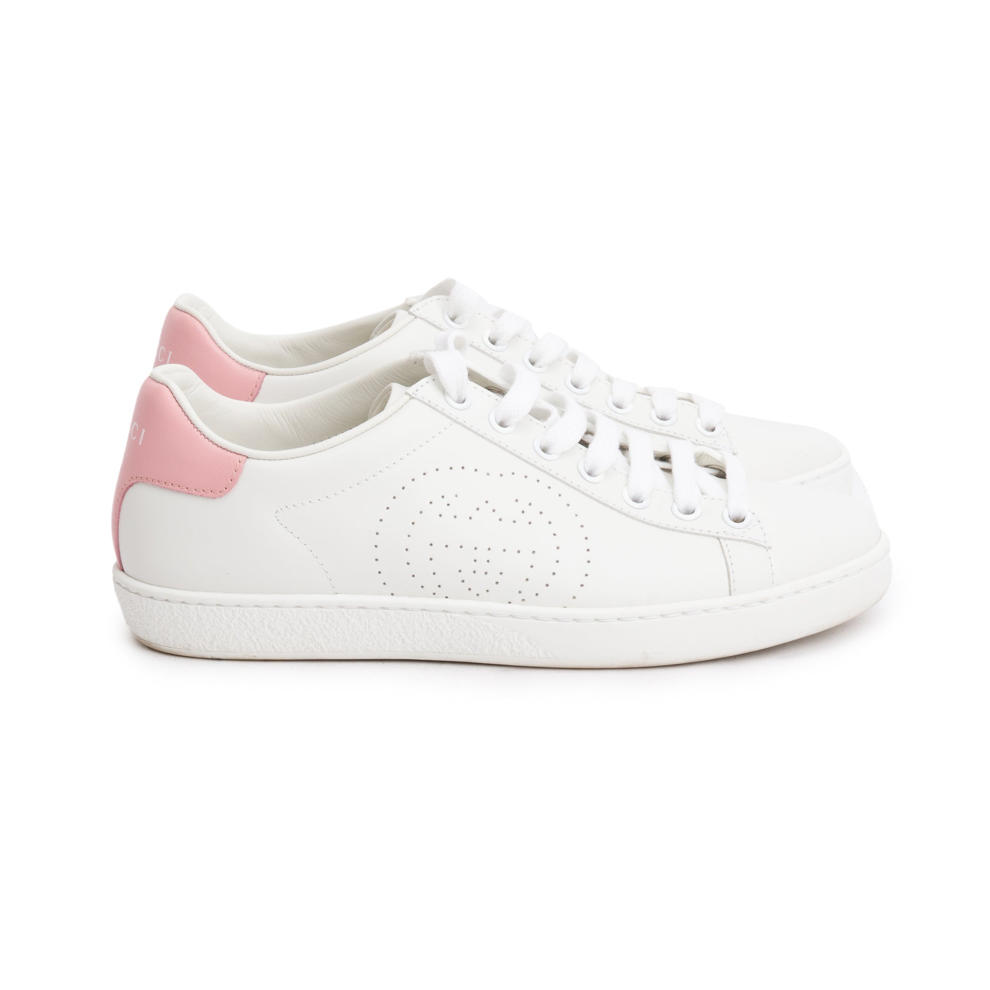 Gucci White Leather Interlocking G Ace Sneakers, Size 35