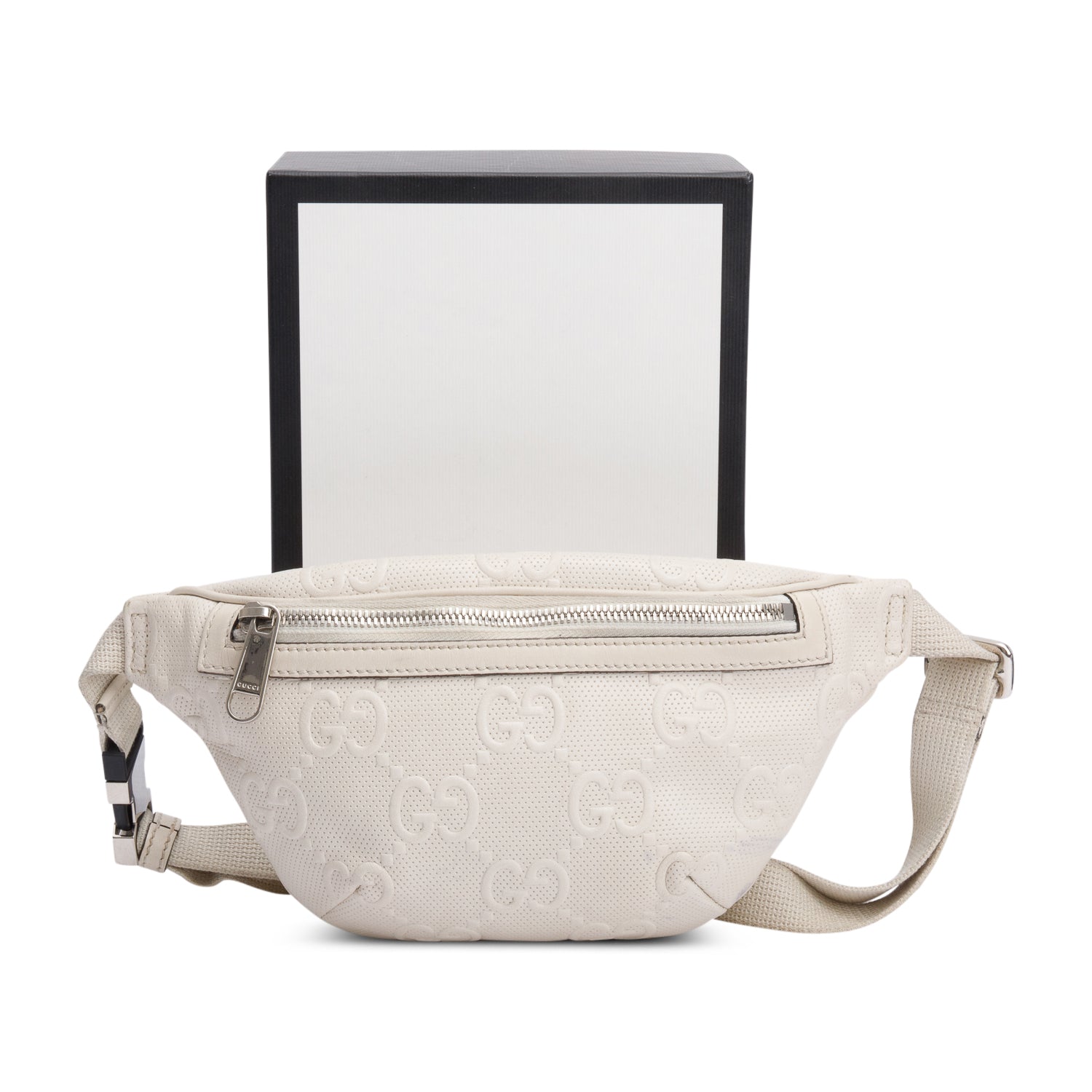 Gucci White Leather Jumbo GG Small Belt Bag w/ Box